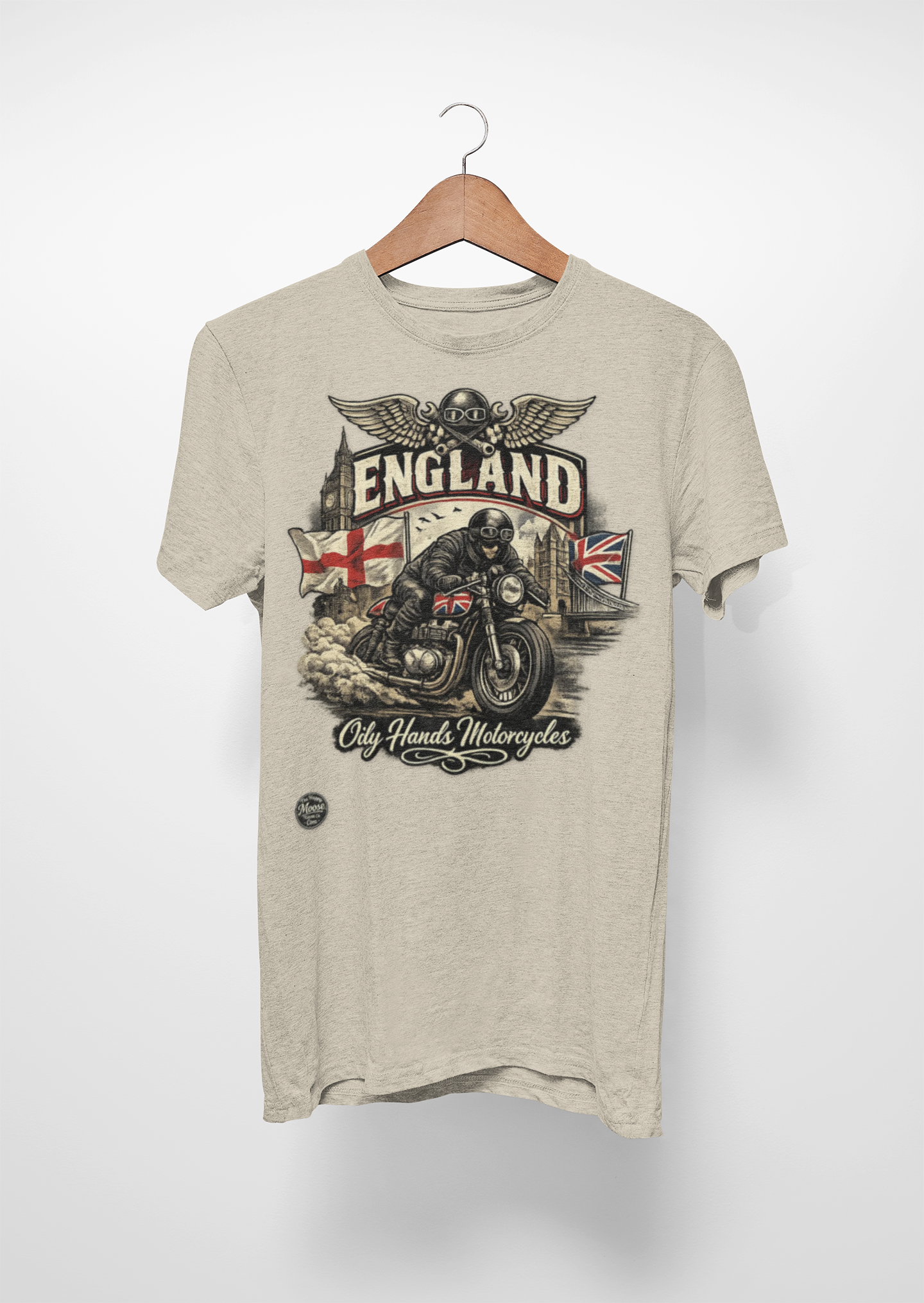 Oily Hands England Motorcycle Tee — Old Hands Biker Vintage Flag Graphic T-Shirt #009 E