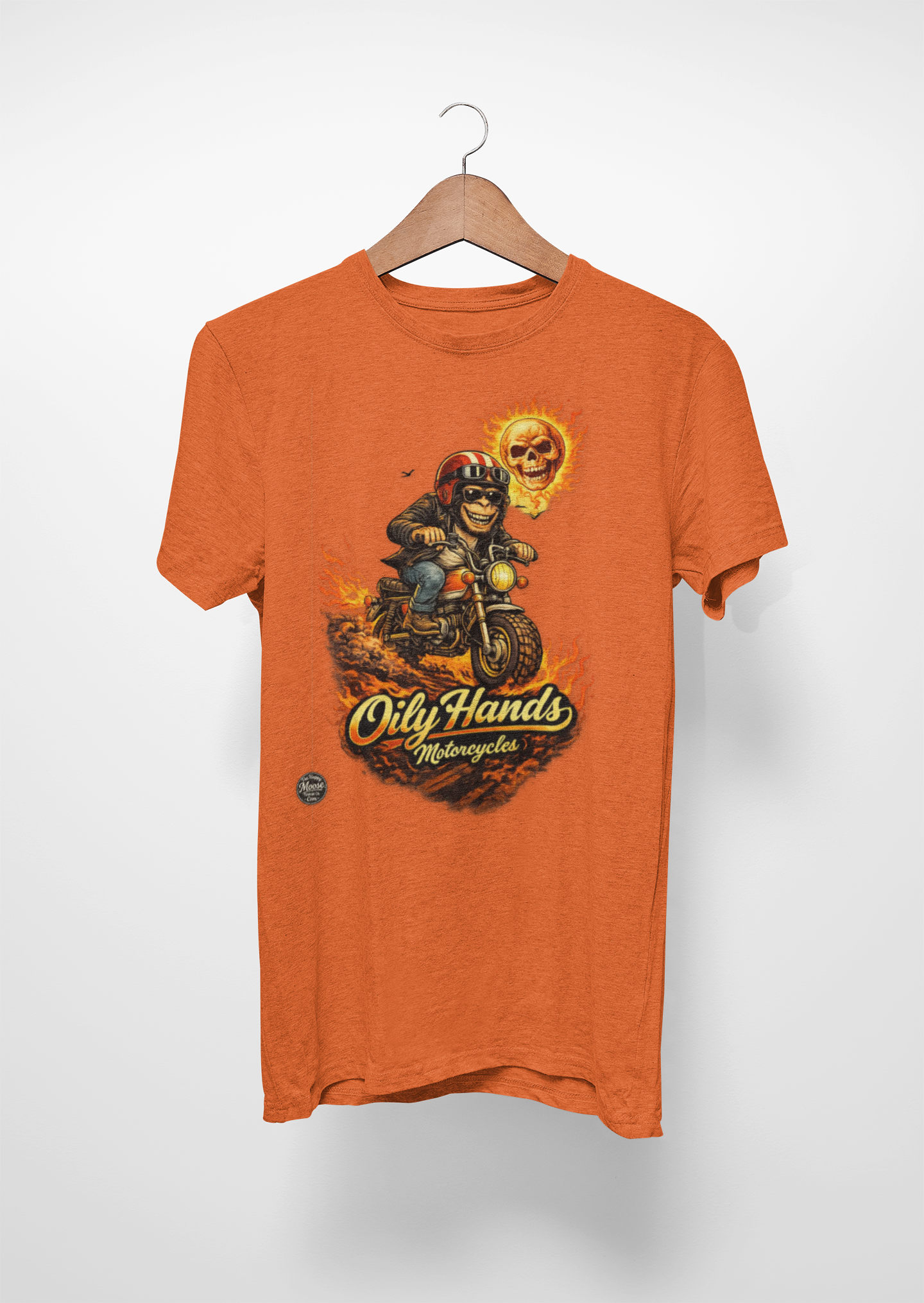 Oily Hands Biker Skull Motorcycle Tee — “Oily Hands” Vintage Ride T-Shirt #002 E