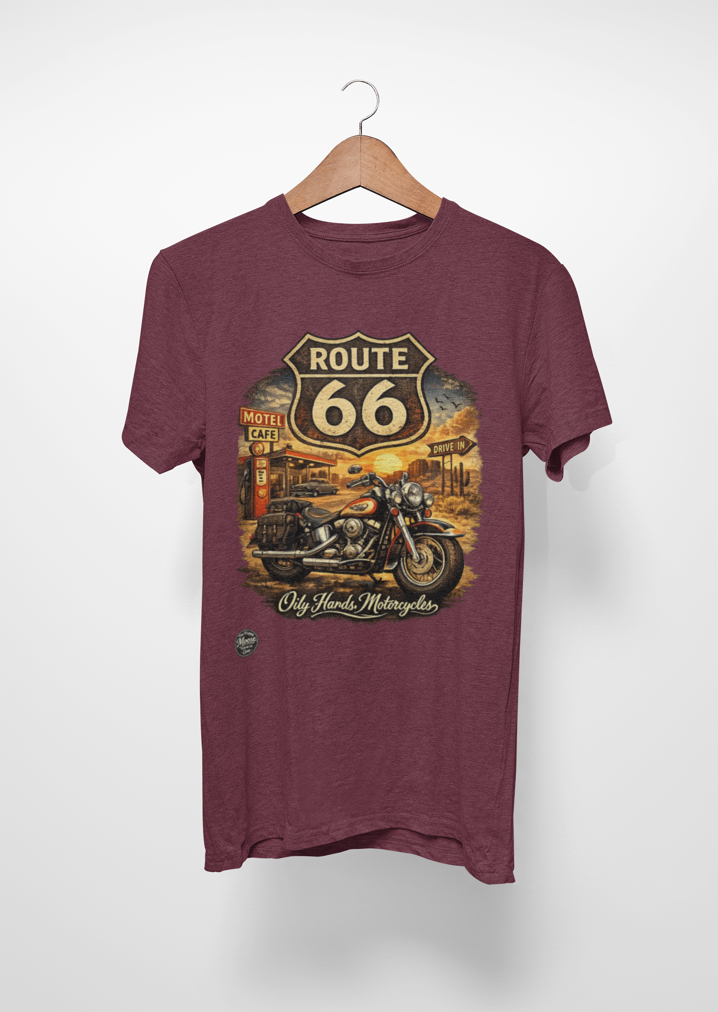 Oily Hands Route 66 Motorcycle Tee — Oily Hands Vintage Biker Retro Shirt #019 E