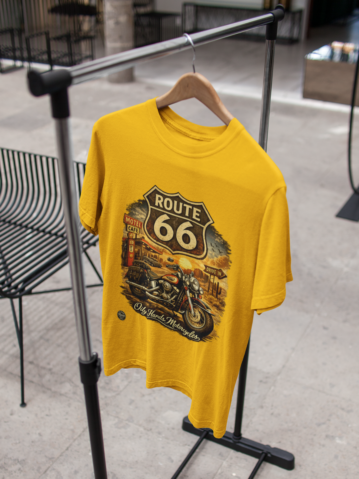 Oily Hands Route 66 Motorcycle Tee — Oily Hands Vintage Biker Retro Shirt #019 E
