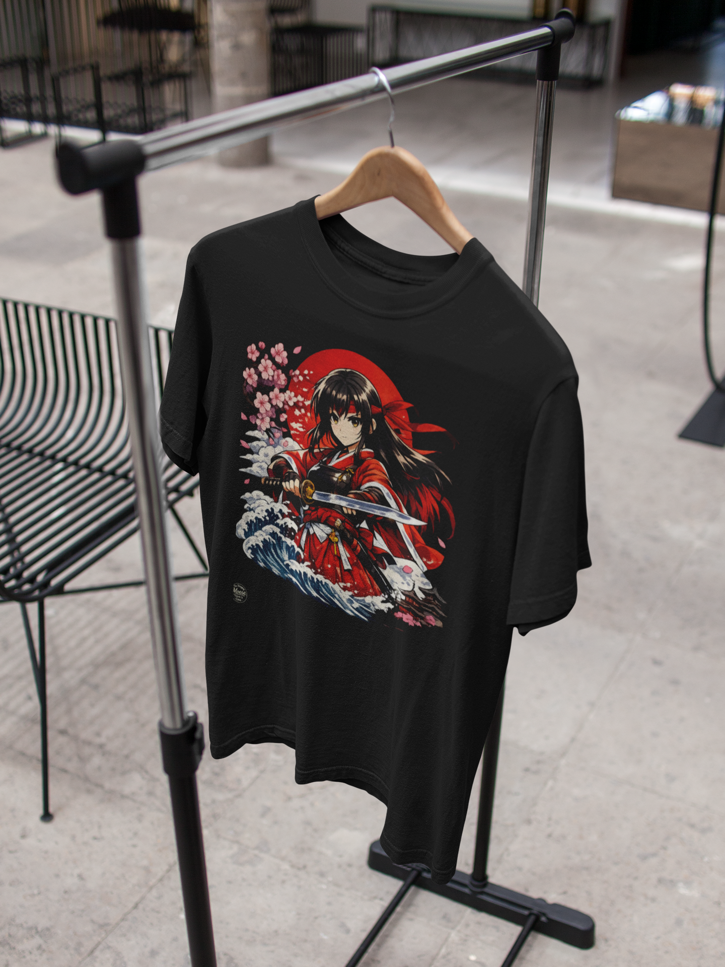 Anime Samurai Tee — Red Kimono Warrior Graphic T-Shirt #E006