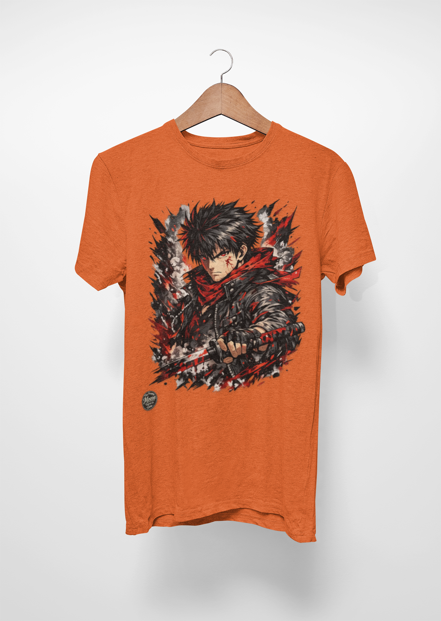 Anime Warrior Graphic Tee — Red Scarf Battle Art T-Shirt #E001