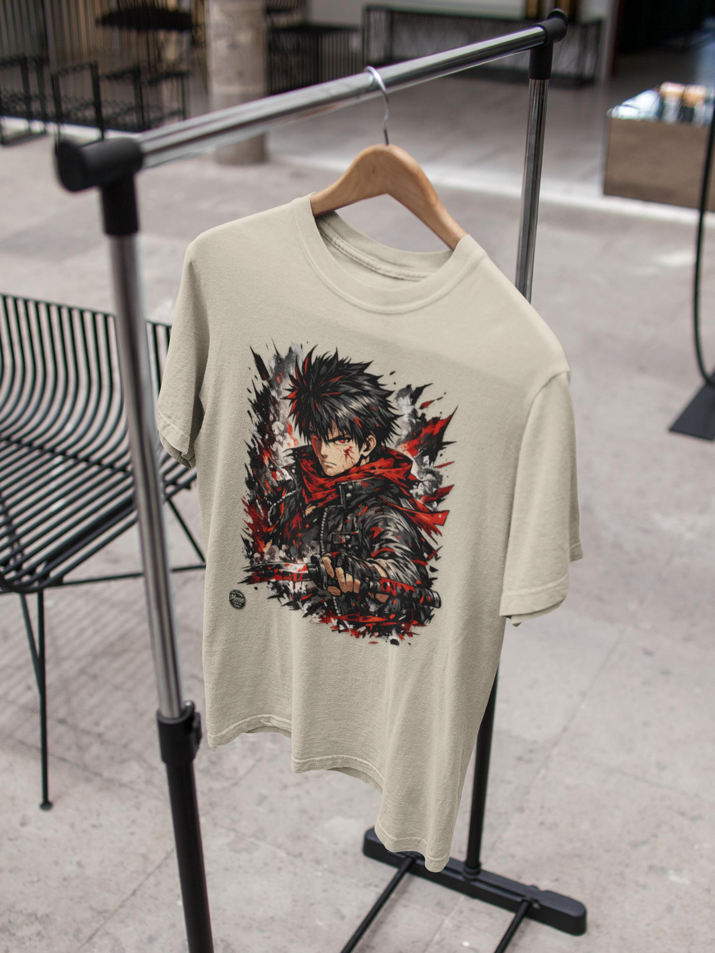 Anime Warrior Graphic Tee — Red Scarf Battle Art T-Shirt #E001