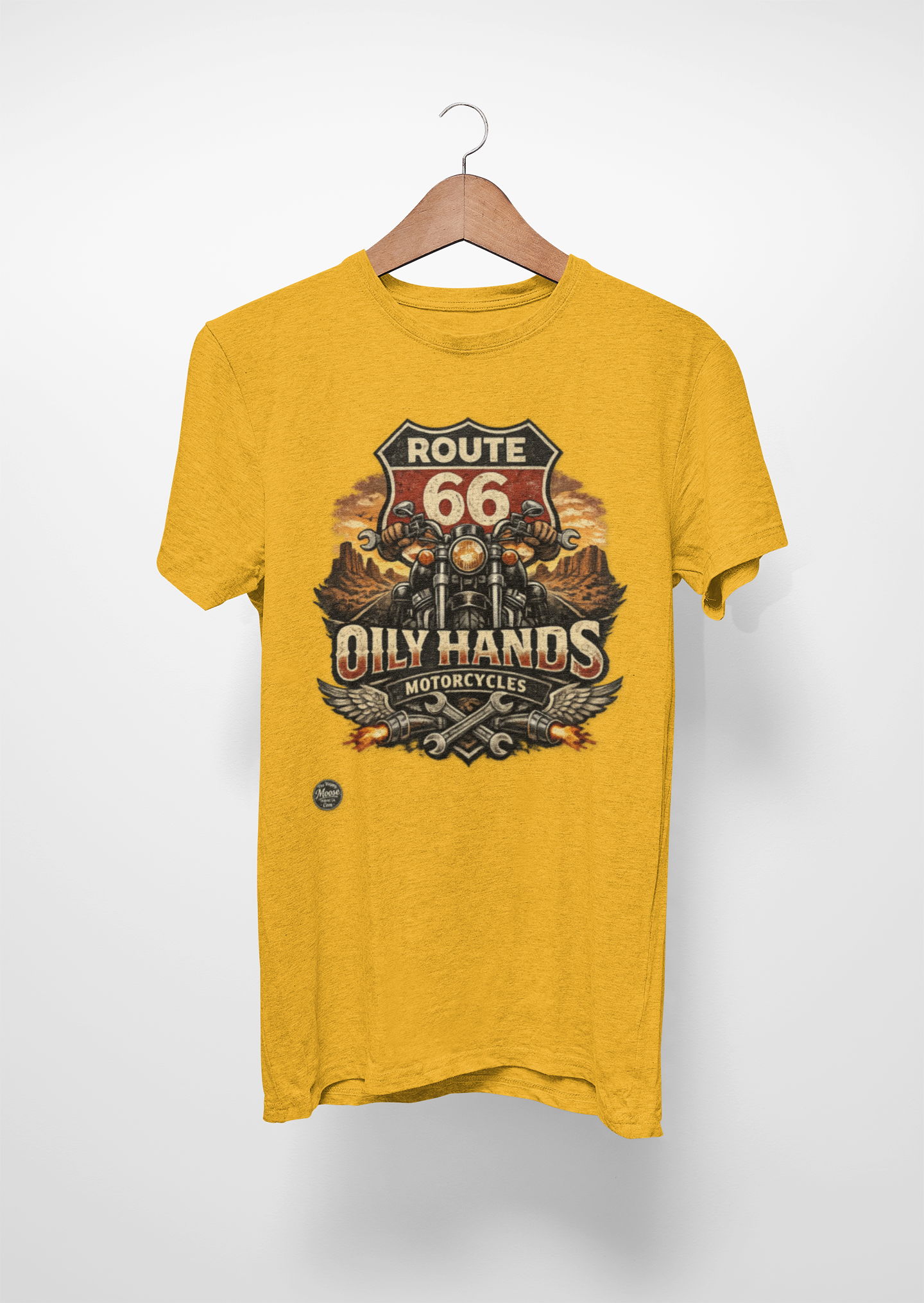 Route 66 'Oily Hands' Vintage Motorcycle T-Shirt #RS001