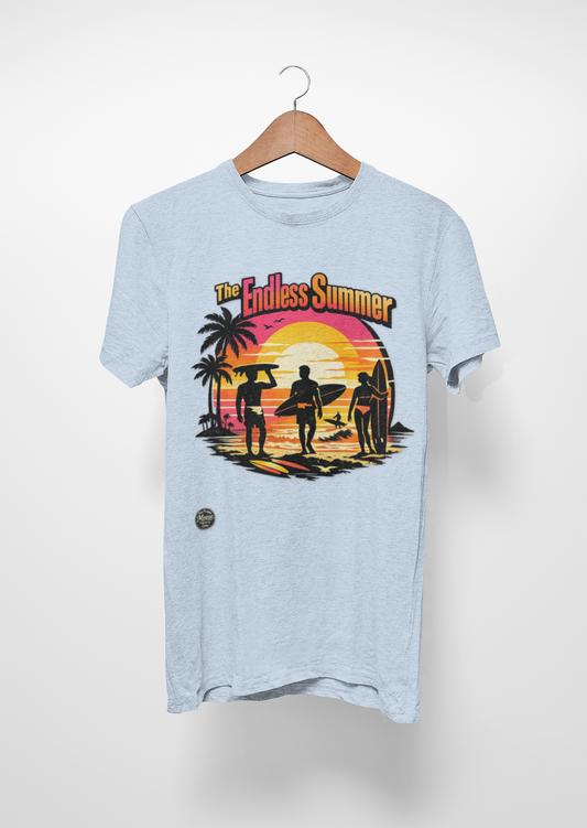 Endless Summer Beach T-Shirt — Retro Sunset Surf Silhouette Tee #ES002
