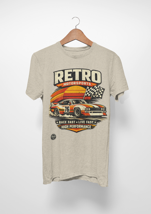 Retro Motorsports Racing Tee — "Race Fast • Live Fast" Vintage Car Graphic