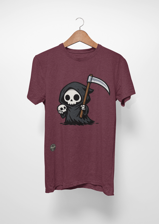 Cute Grim Reaper T-Shirt — Cartoon Death Scythe Tee (Halloween, Gothic Cute)