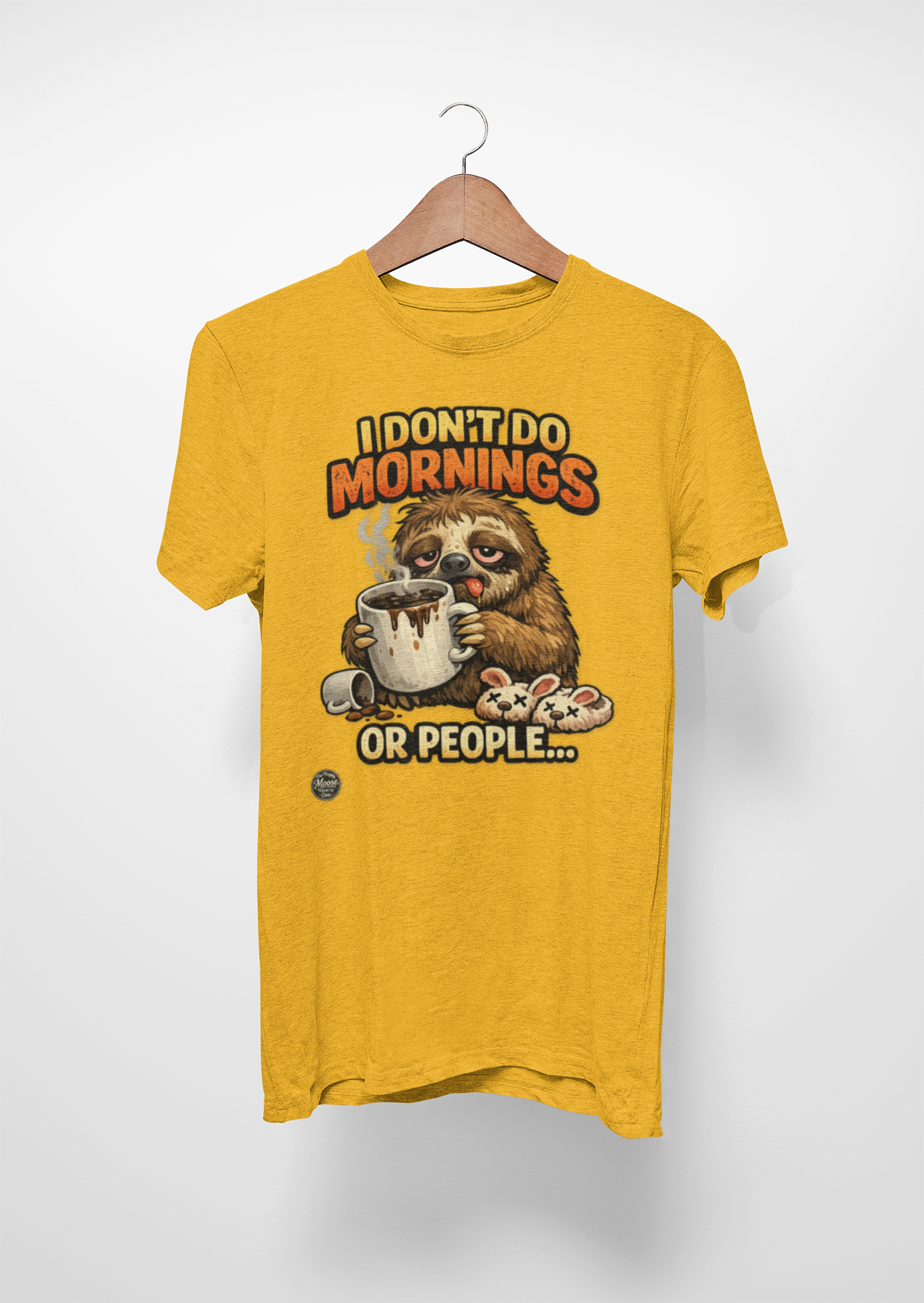 Sloth 'I Don't Do Mornings or People' Graphic Tee - Funny Coffee Shirt for Lazy Morning Lovers