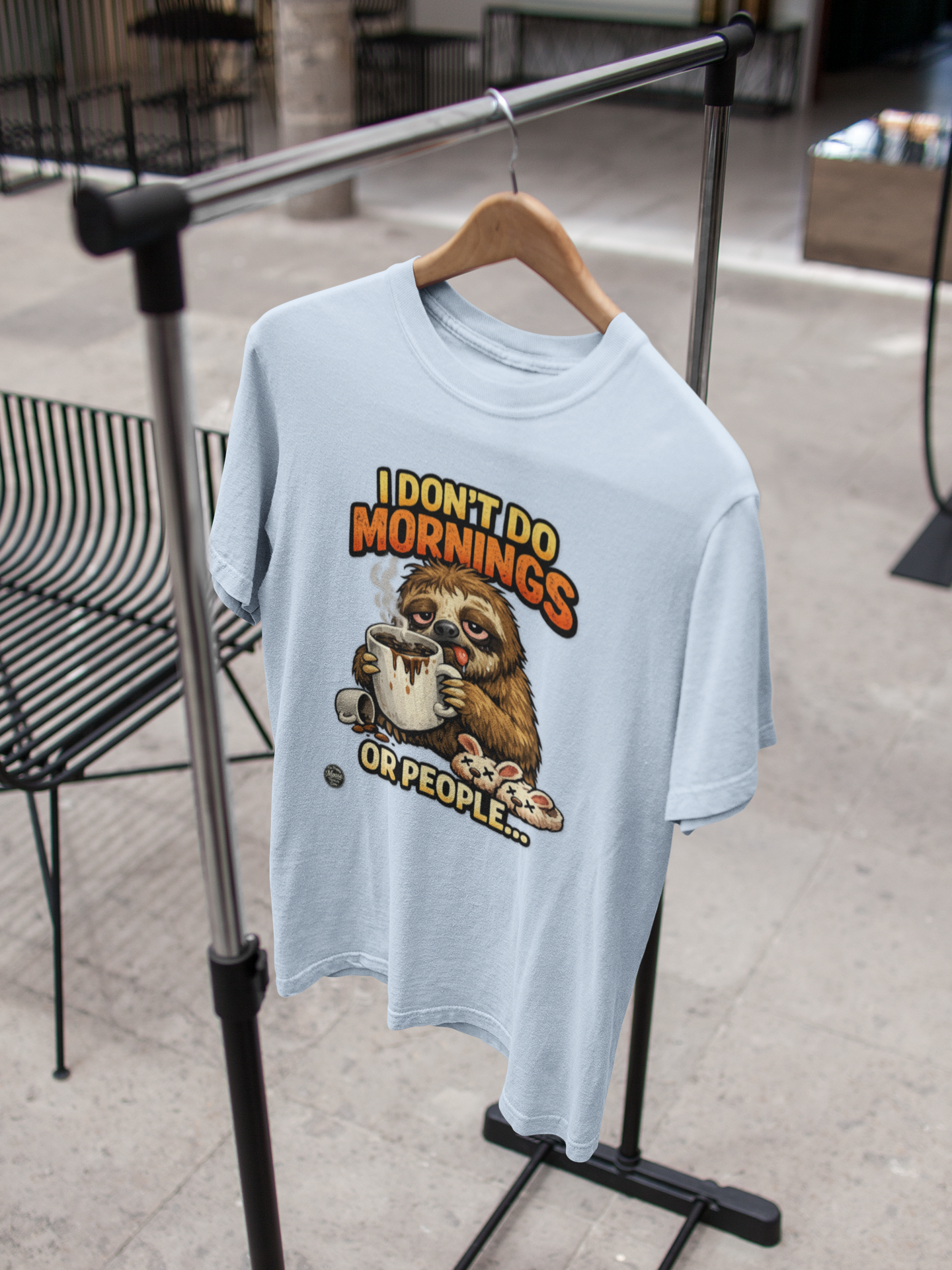 Sloth 'I Don't Do Mornings or People' Graphic Tee - Funny Coffee Shirt for Lazy Morning Lovers