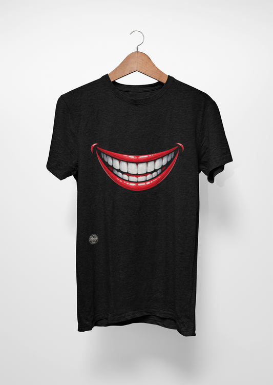 Smiling Joker Mouth Tee — Funny Red Grin Graphic T-Shirt