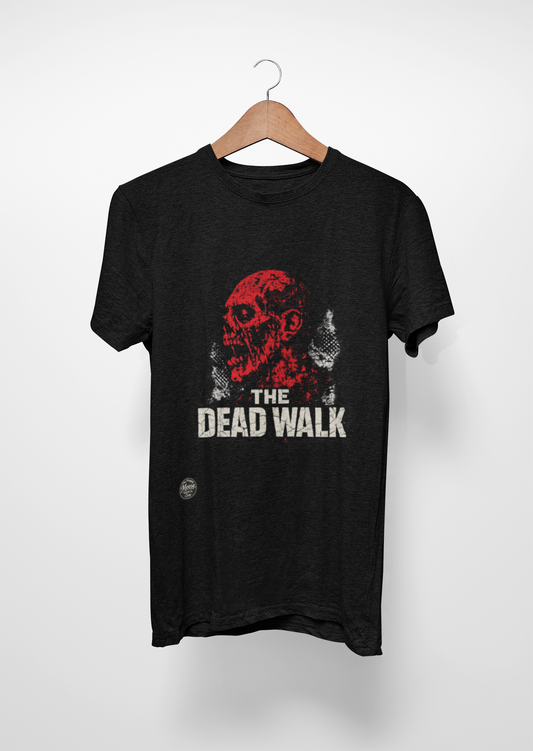 The Dead Walk Horror T-Shirt — Red Zombie Skull Graphic Tee