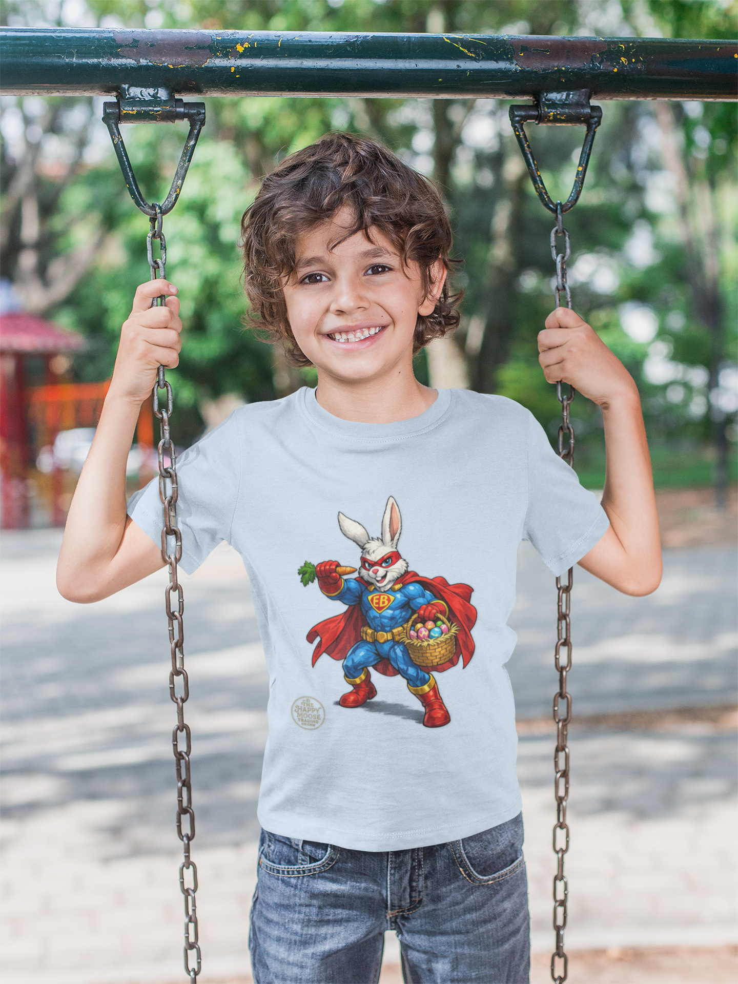 Kids Superhero Bunny T‑Shirt — Easter Basket & Carrot Costume