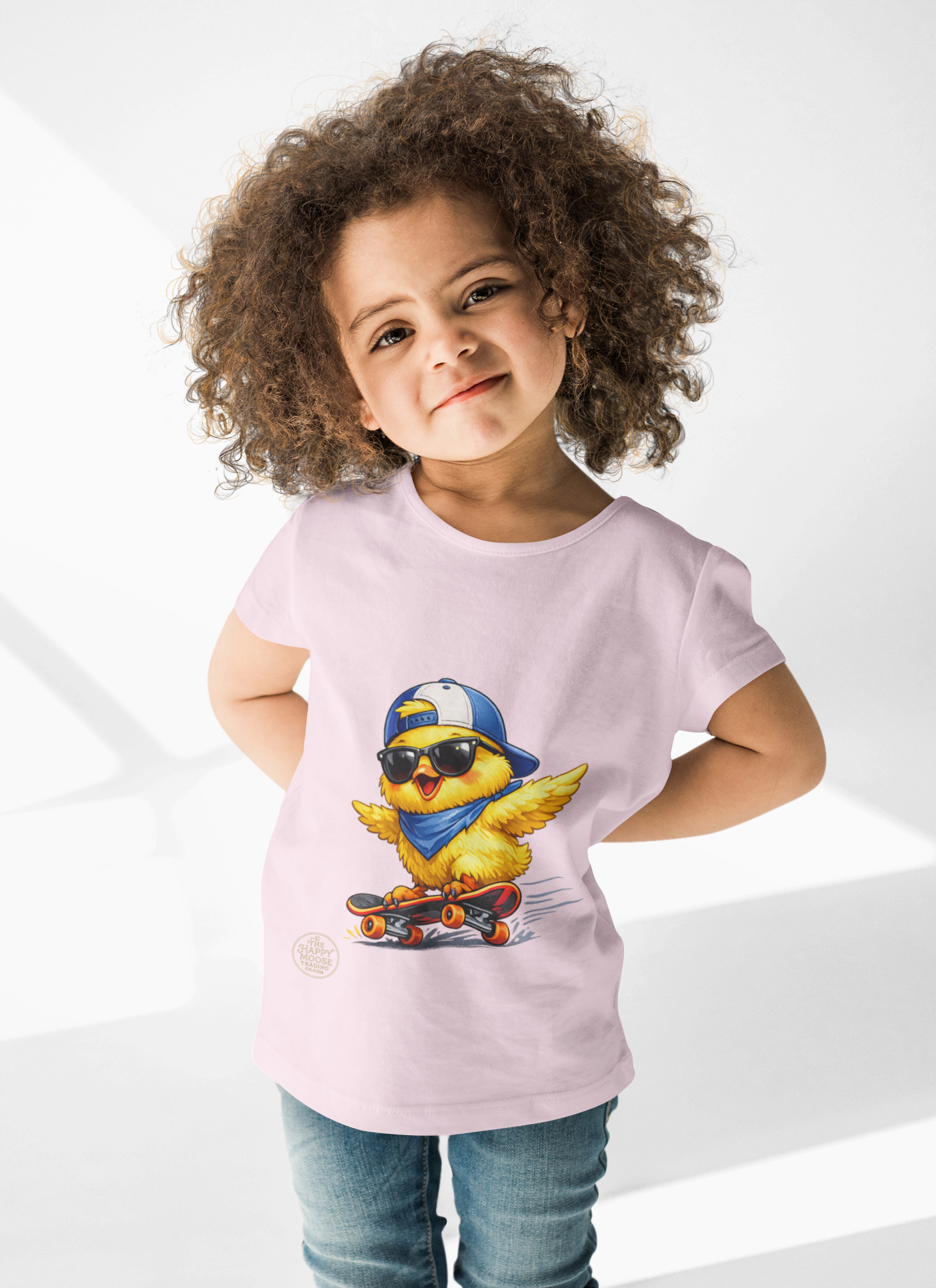 Skateboard Chick Kids T‑Shirt — Cool Sunglasses Duck Skateboard Graphic Tee