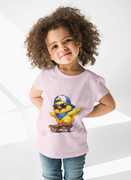 Skateboard Chick Kids T‑Shirt — Cool Sunglasses Duck Skateboard Graphic Tee