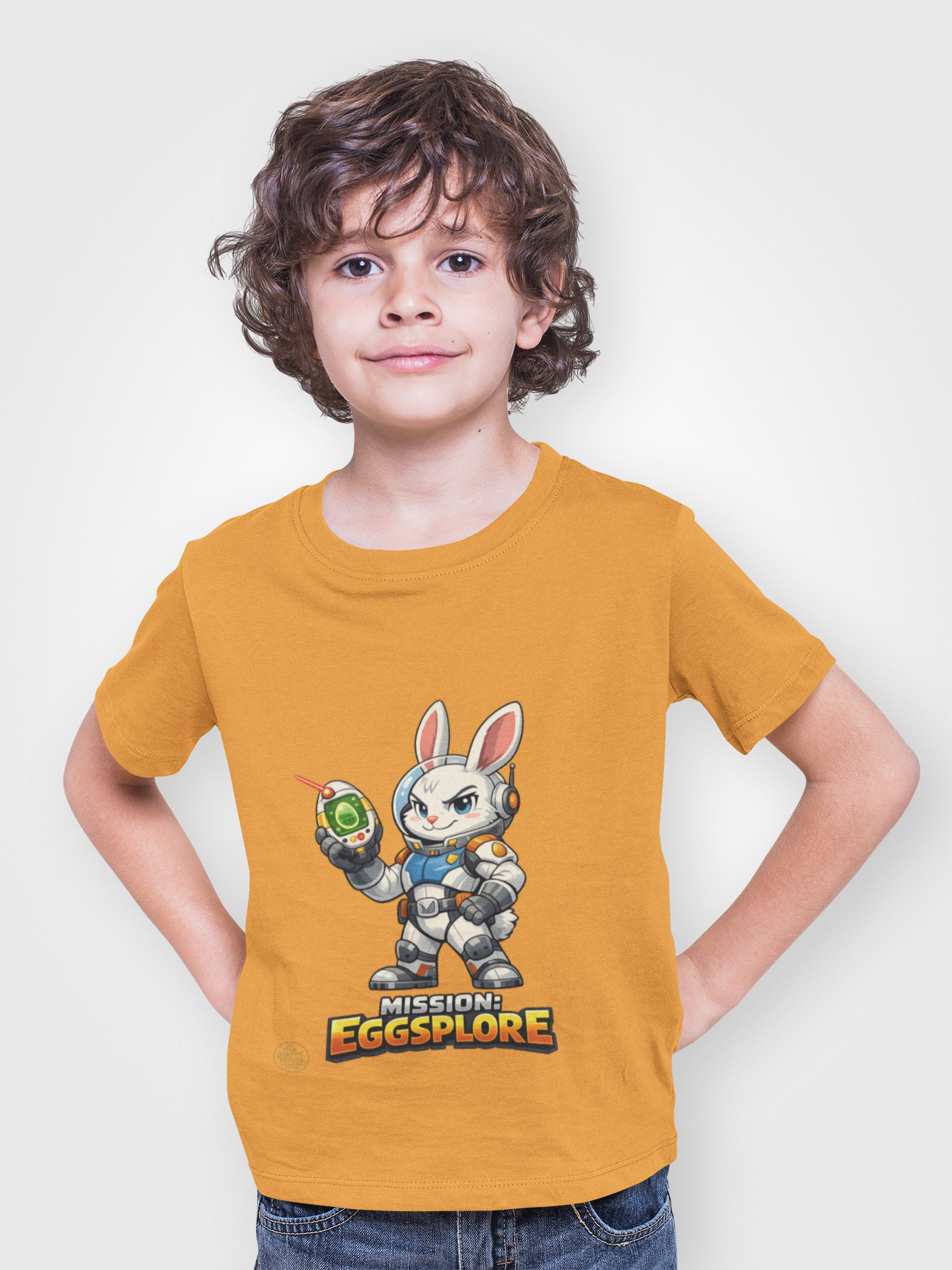 Kids Tee — 'Eggsplore' Bunny Space Explorer Graphic Shirt