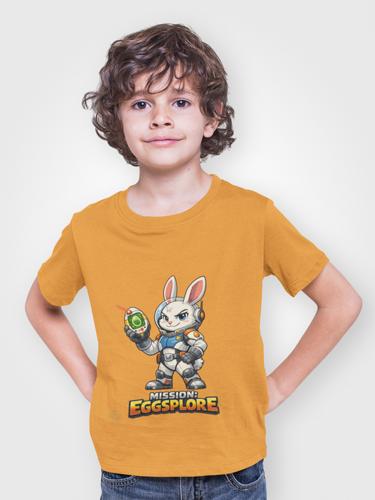 Kids Tee — 'Eggsplore' Bunny Space Explorer Graphic Shirt