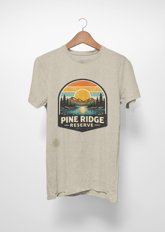 Pine Ridge Reserve TShirt — Vintage Sunset Mountain Camping T-Shirt