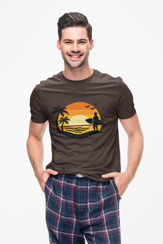 Surf Sunset T-Shirt — Retro Palm Tree Beach Tee