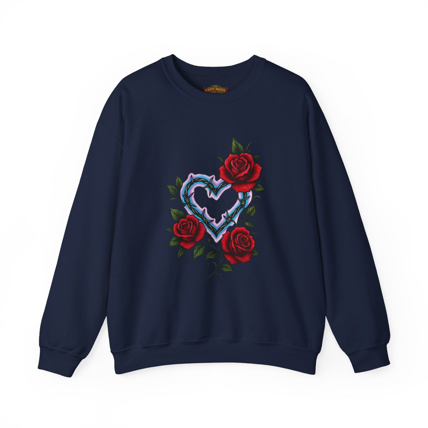 Heart & Roses Crewneck Sweatshirt — Gothic Floral Heart Design