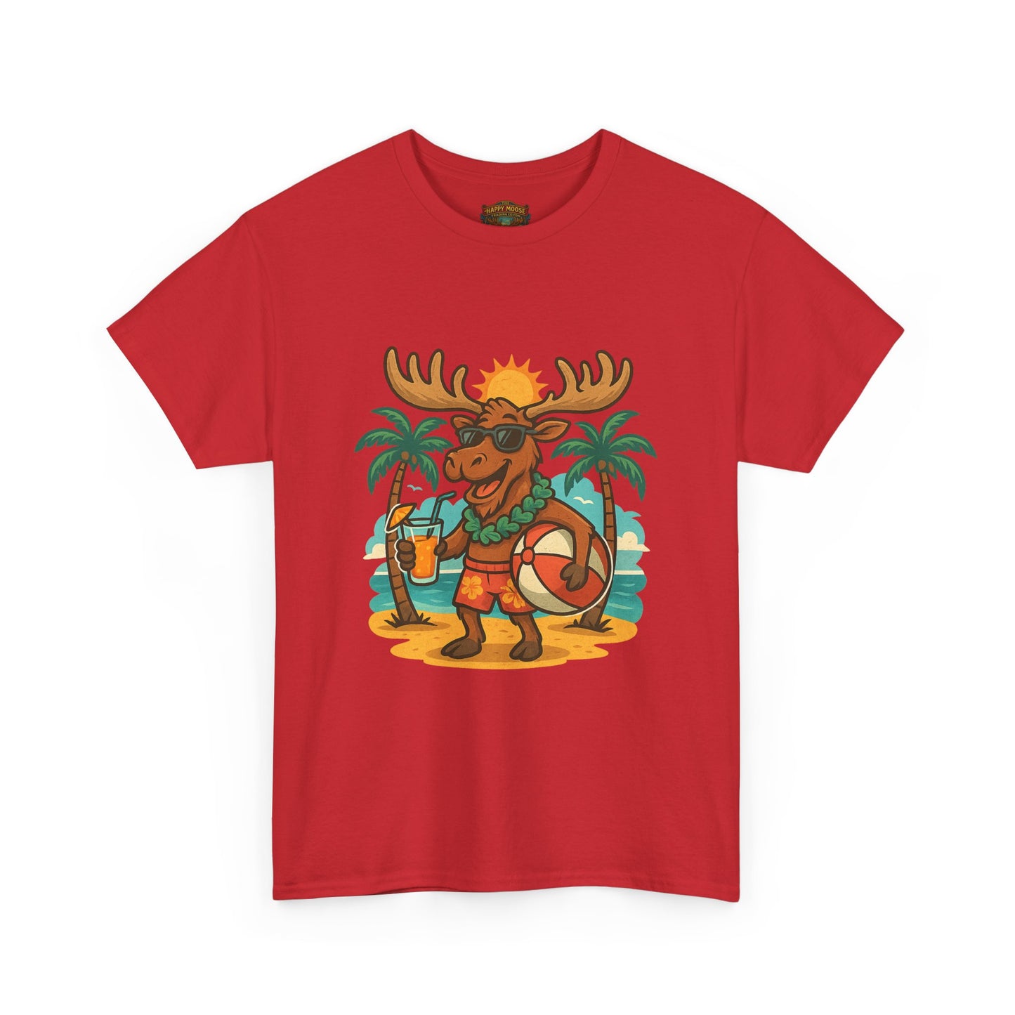 Moose on Vacation T-Shirt — Tropical Retro Moose with Sunglasses & Drink
