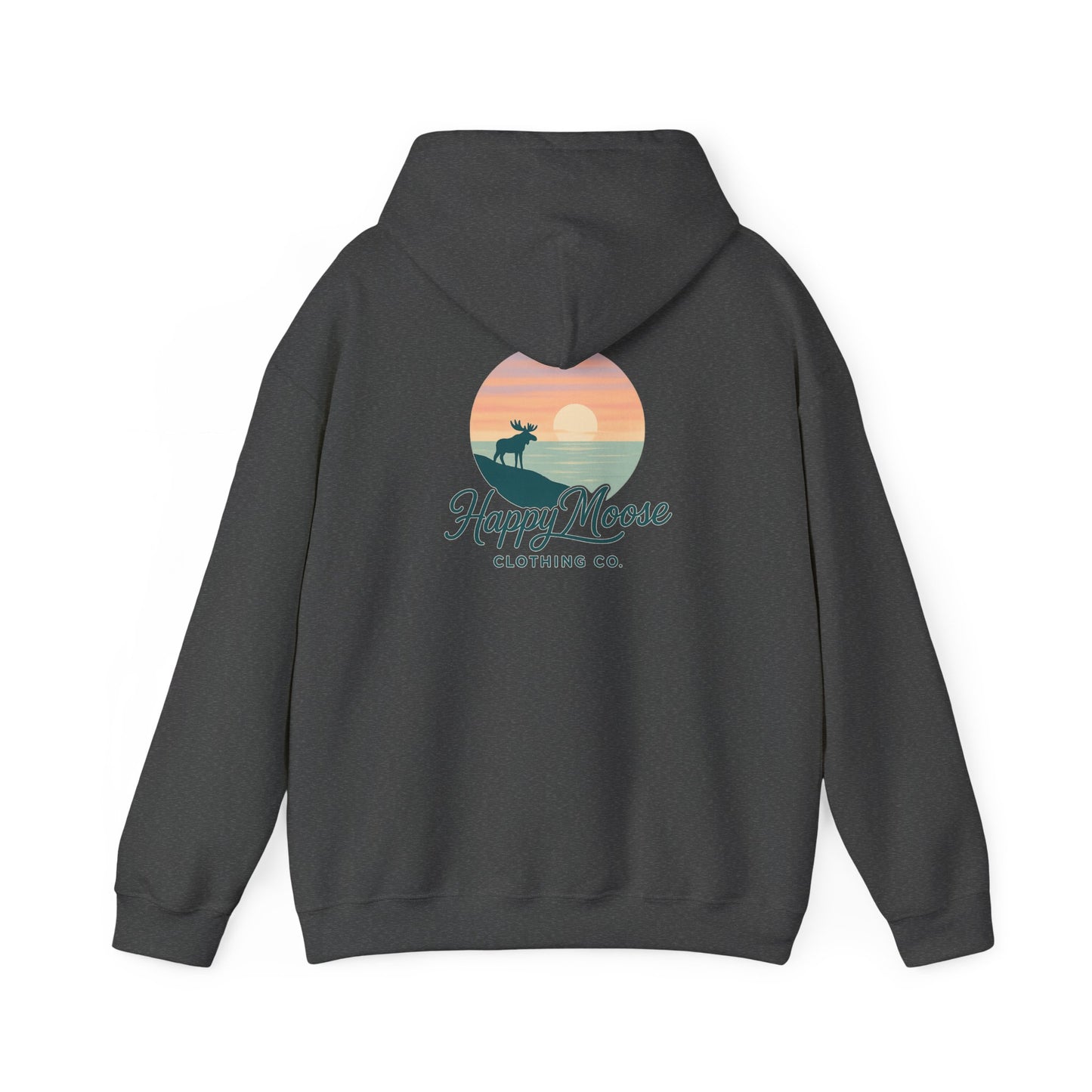 Happy Moose Hoodie — Sunset Lake Graphic Hooded Sweatshirt