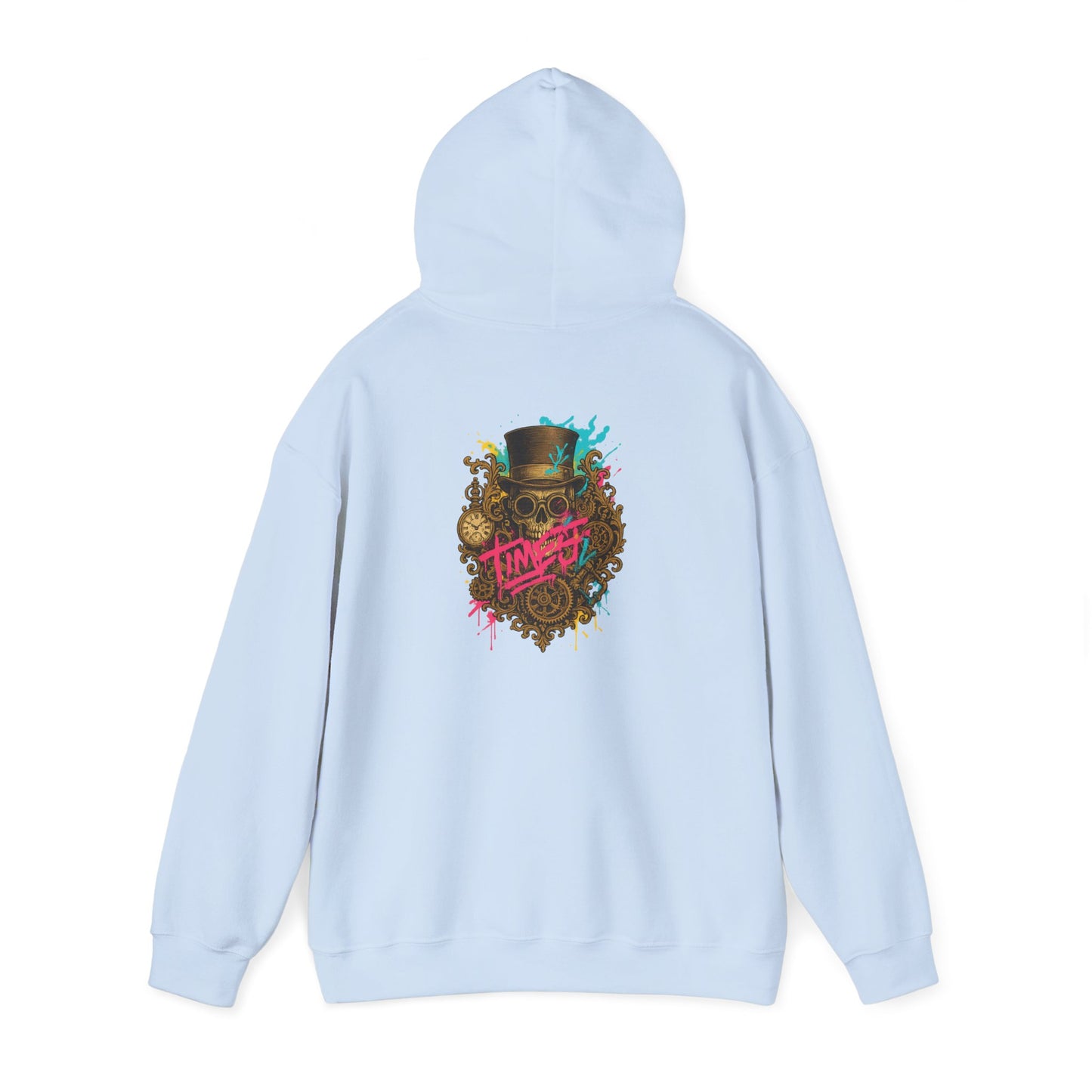 Steampunk Heart Graphic Hoodie — Vintage Gears & Neon Script Back Print