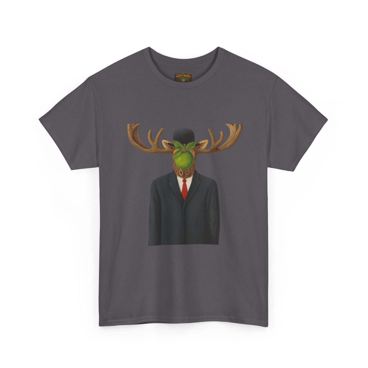 Surreal Moose Head Suit T‑Shirt — 'Man with Antlers' Artistic Graphic Tee