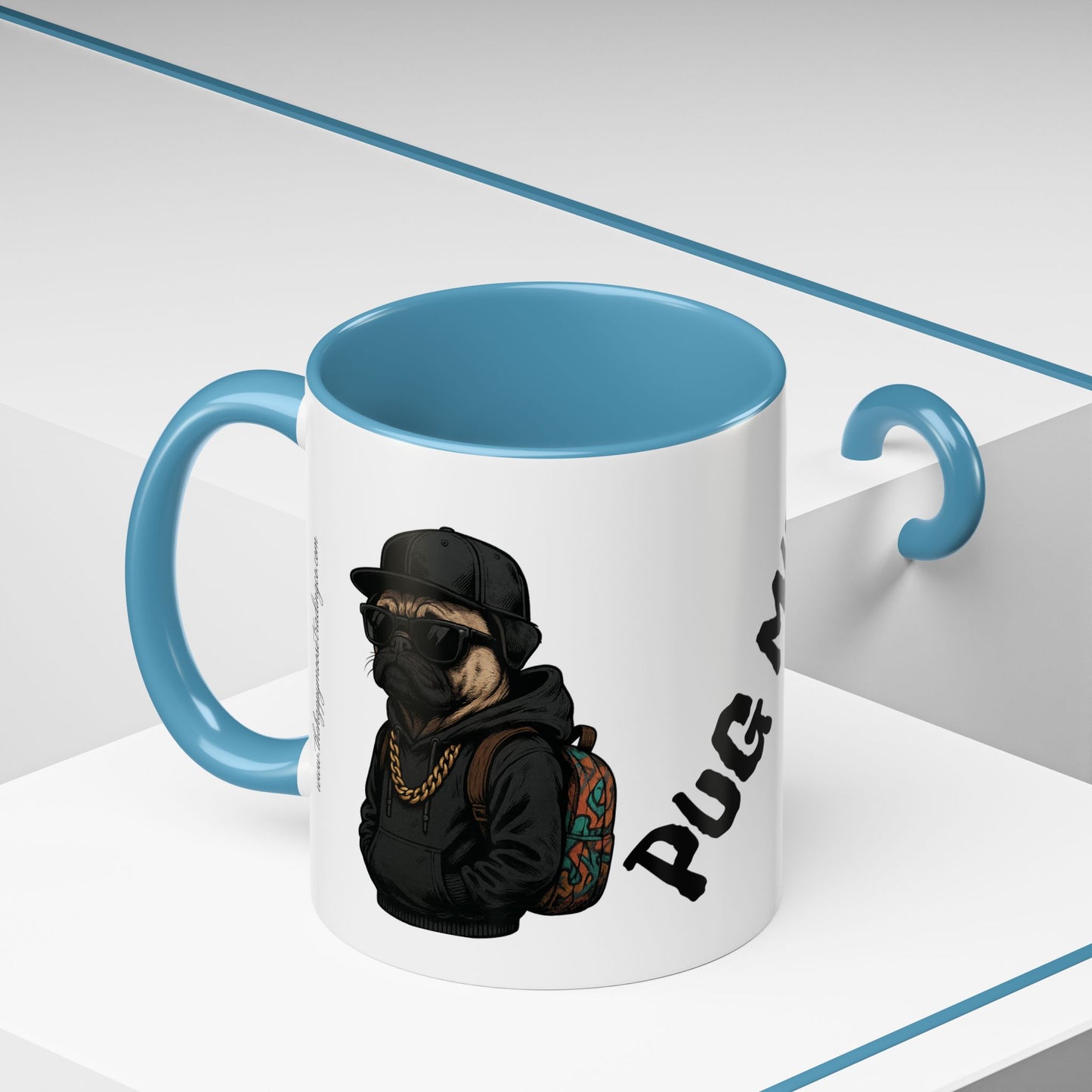 Pug Mug — Red Accent Coffee Mug with Hipster Pug Illustration (11/15oz)