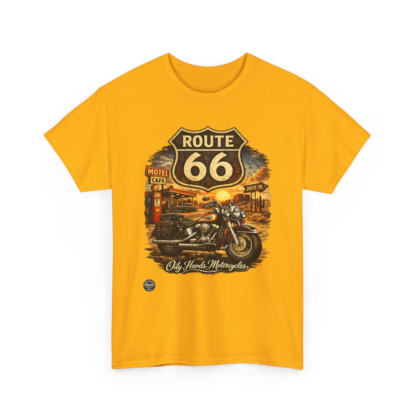 Oily Hands Route 66 Motorcycle Tee — Oily Hands Vintage Biker Retro Shirt #019 E