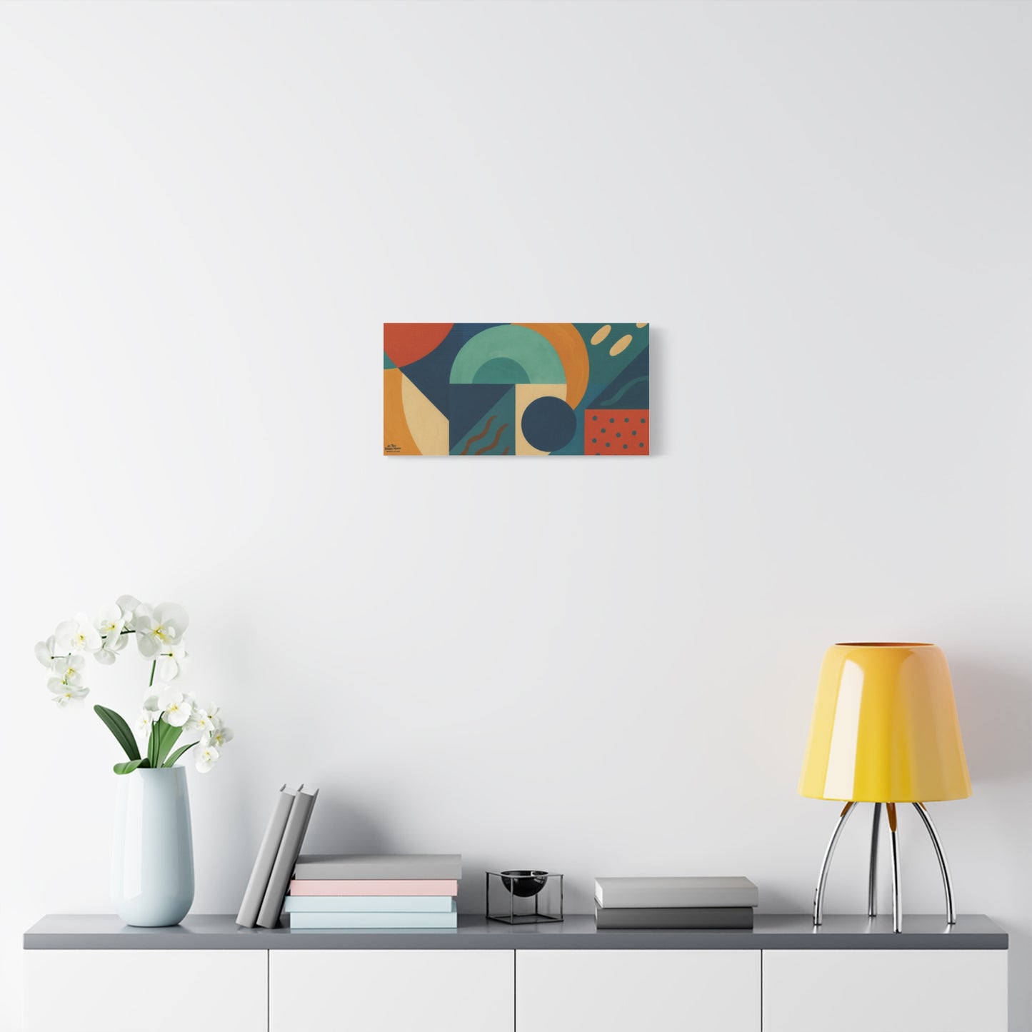 Abstract Geometric Canvas Wall Art — Mid-Century Modern Shapes in Teal & Terracotta