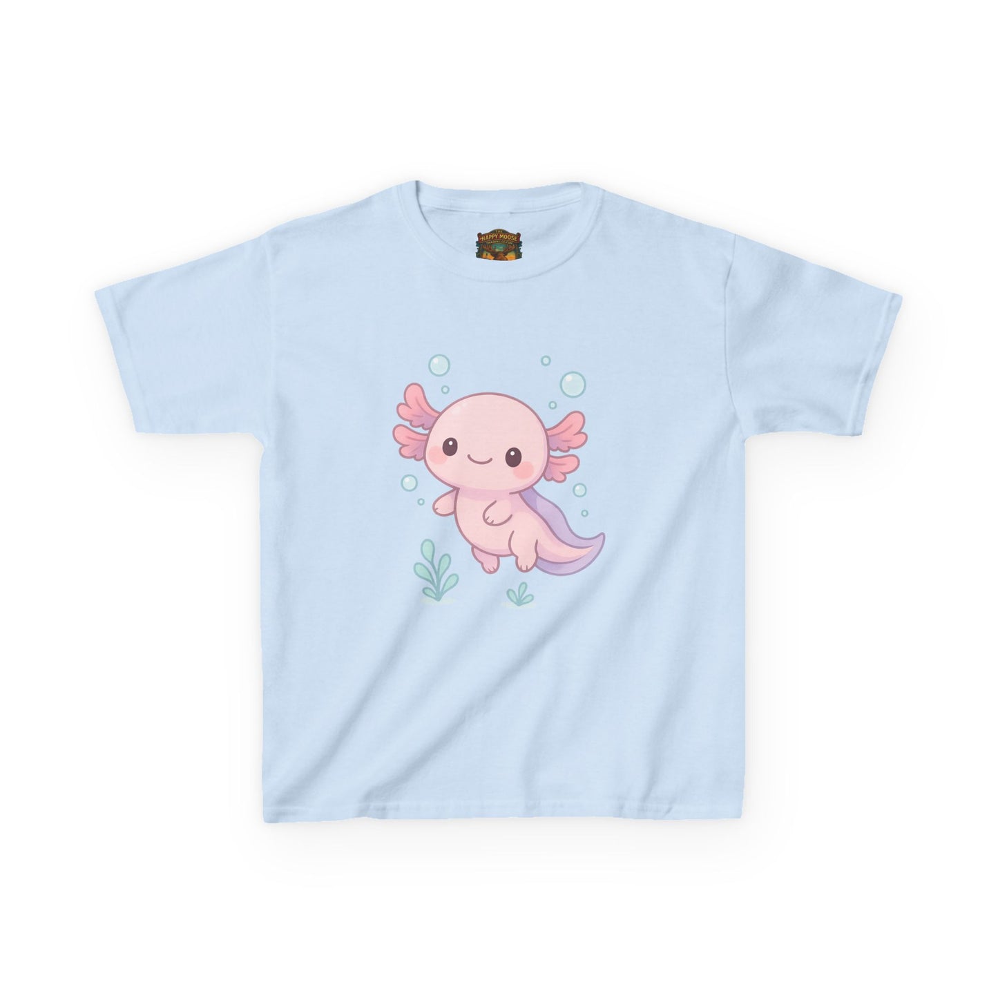 Kids Axolotl T‑Shirt — Cute Pink Axolotl Cartoon Tee for Kids
