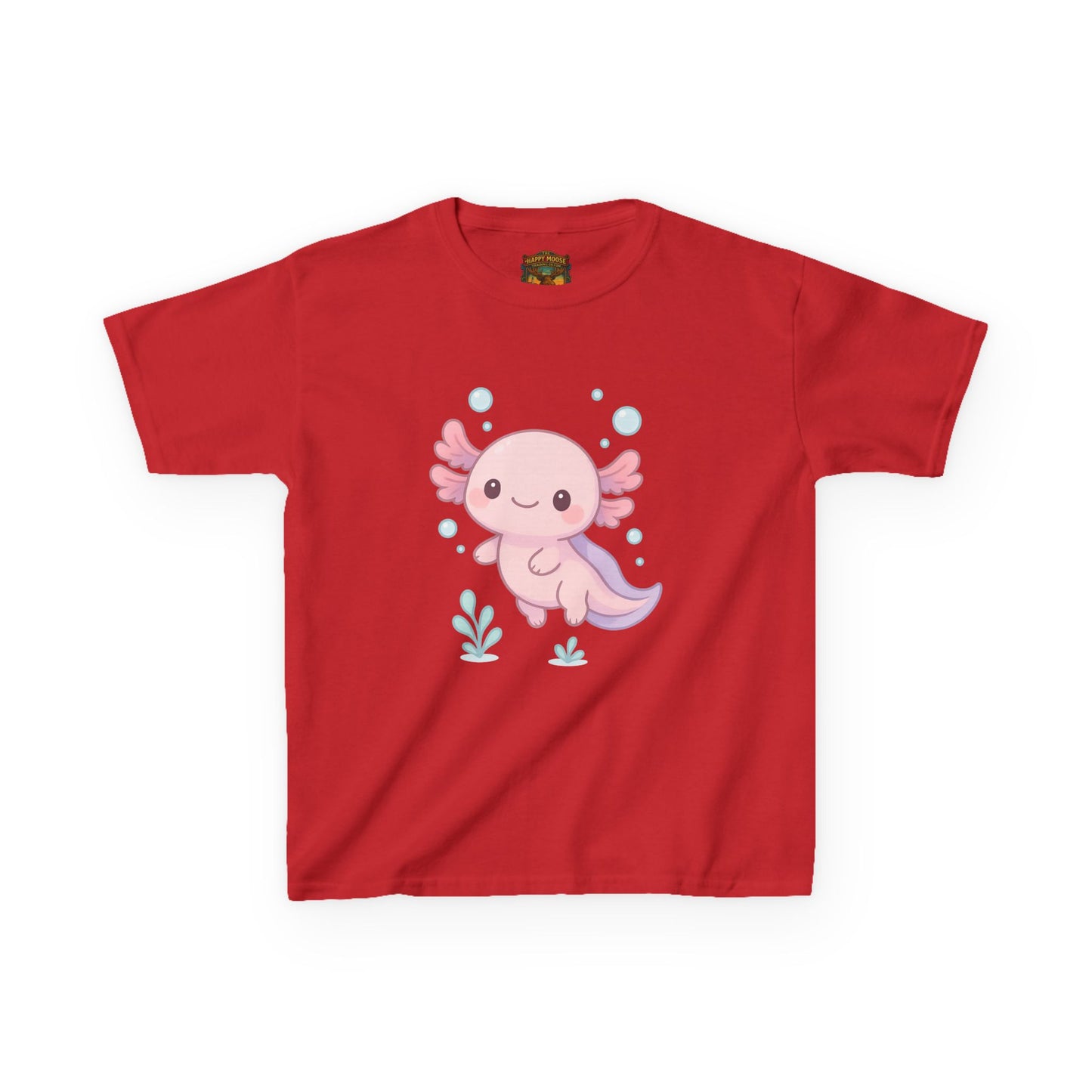 Kids Axolotl T‑Shirt — Cute Pink Axolotl Cartoon Tee for Kids