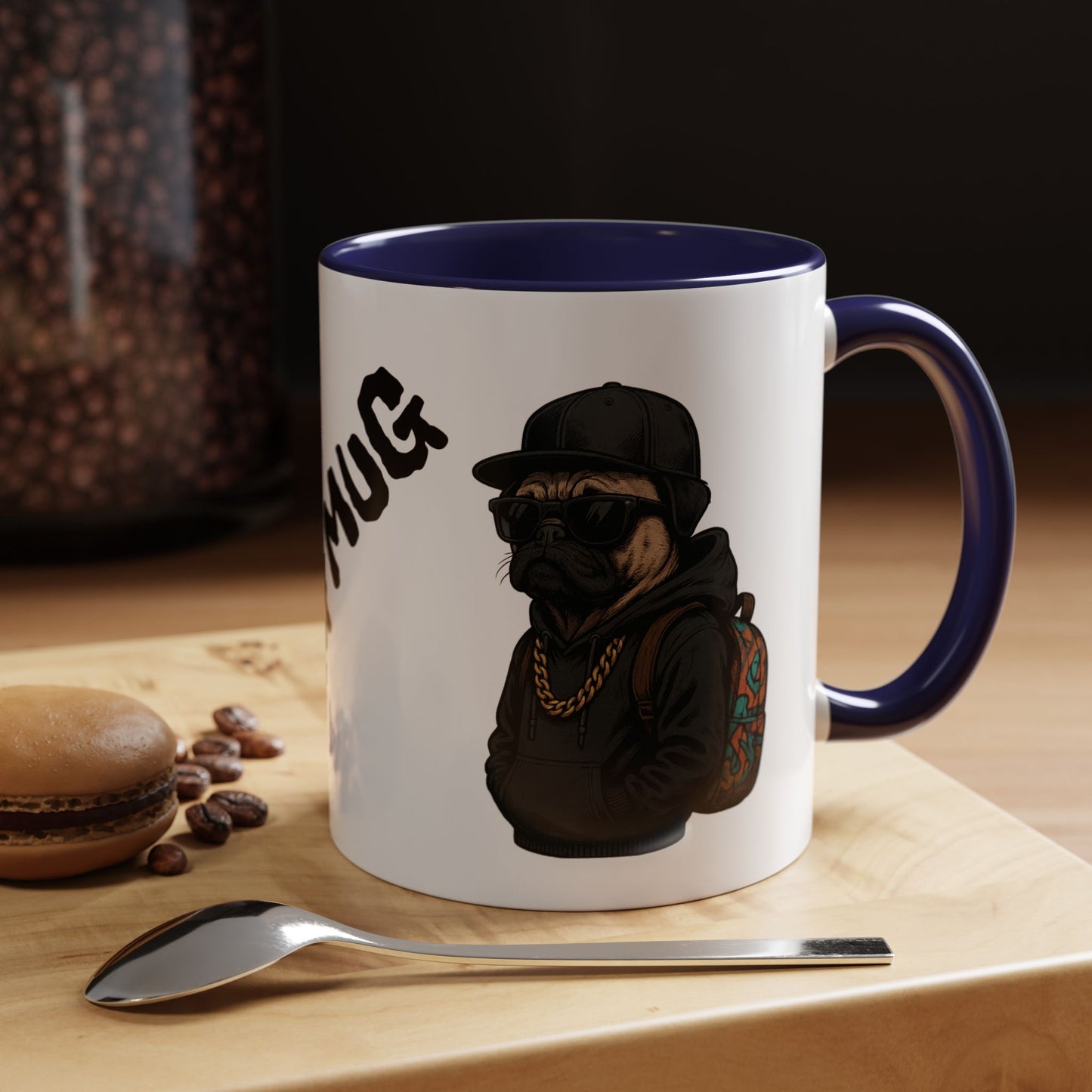 Pug Mug — Red Accent Coffee Mug with Hipster Pug Illustration (11/15oz)