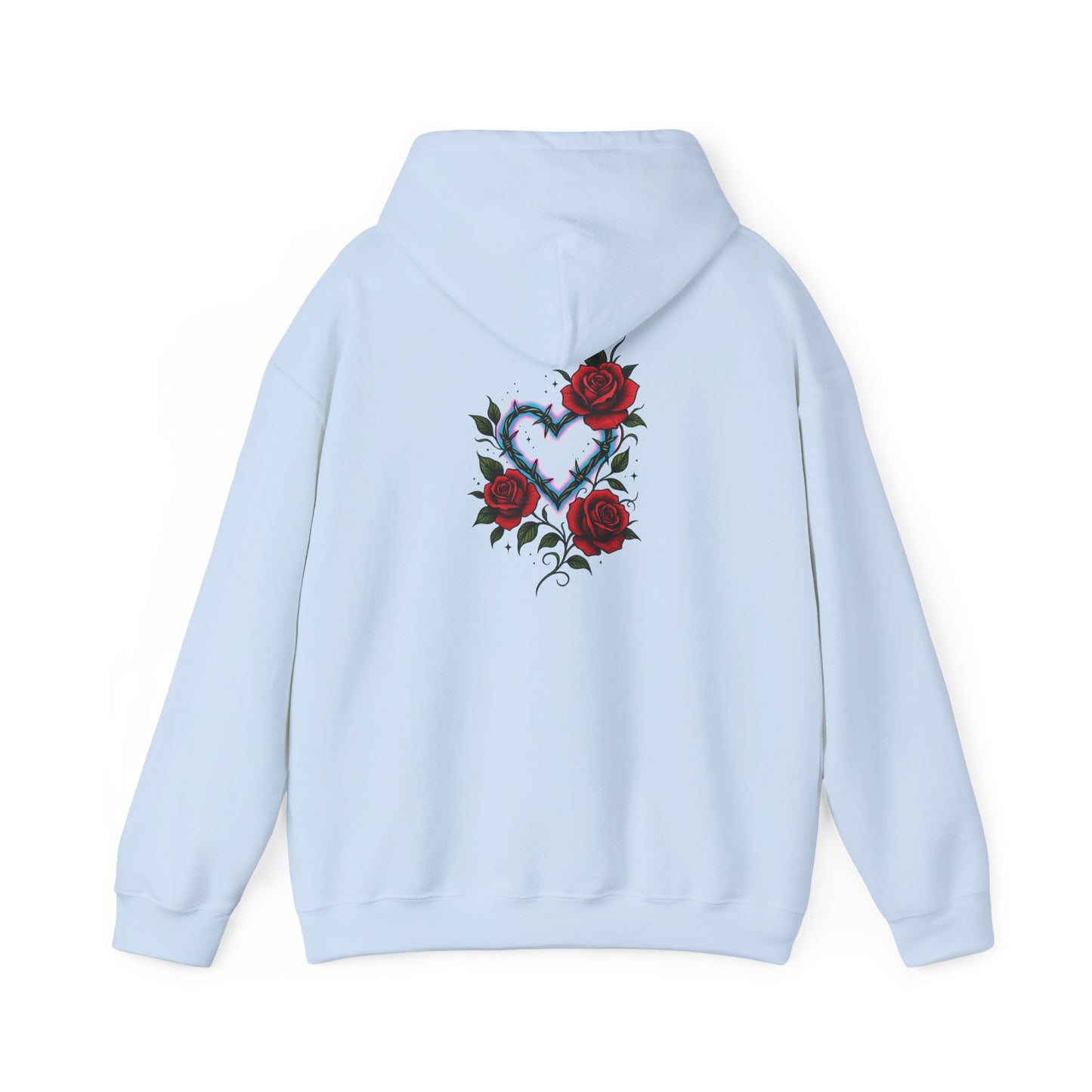 Hoodie — Smoky Heart with Red Roses Back Graphic