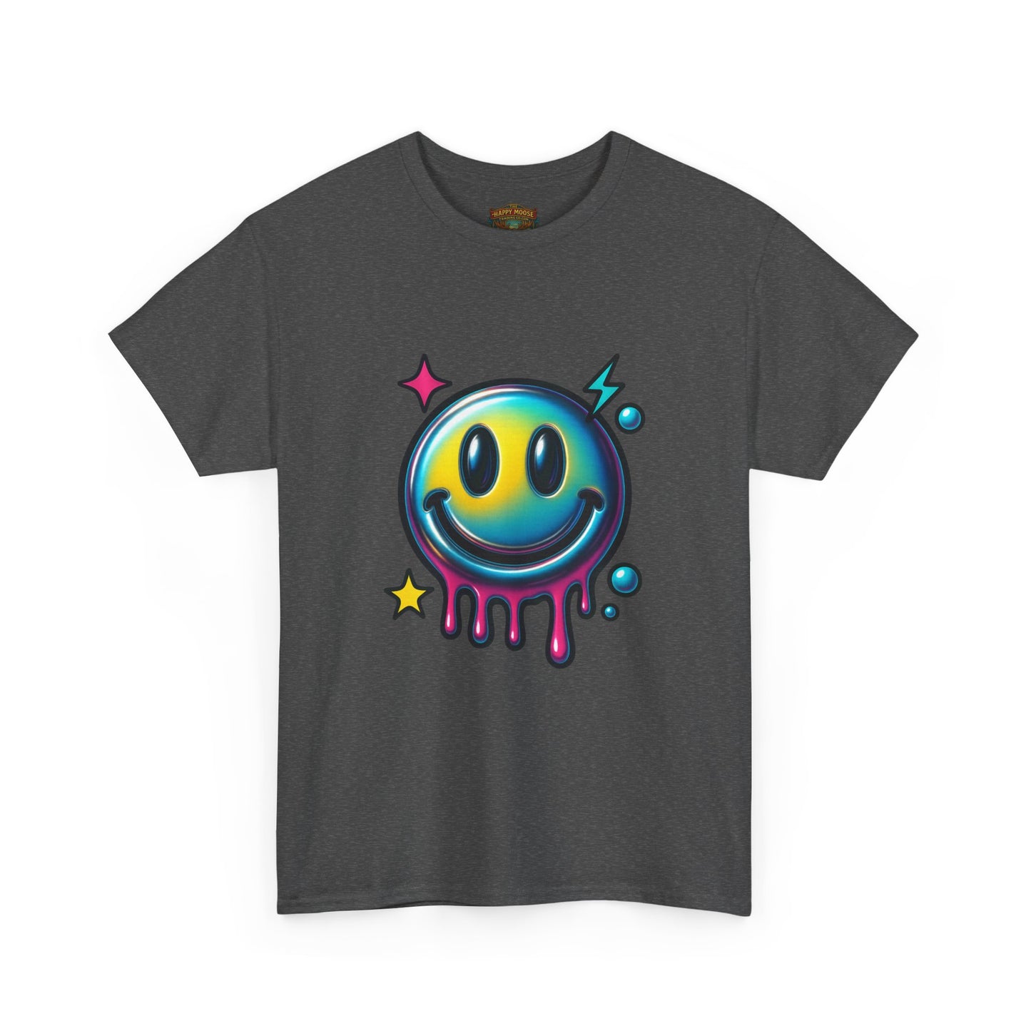 Smiley Drip Graphic Tee — Neon Melting Smiley Face T-Shirt