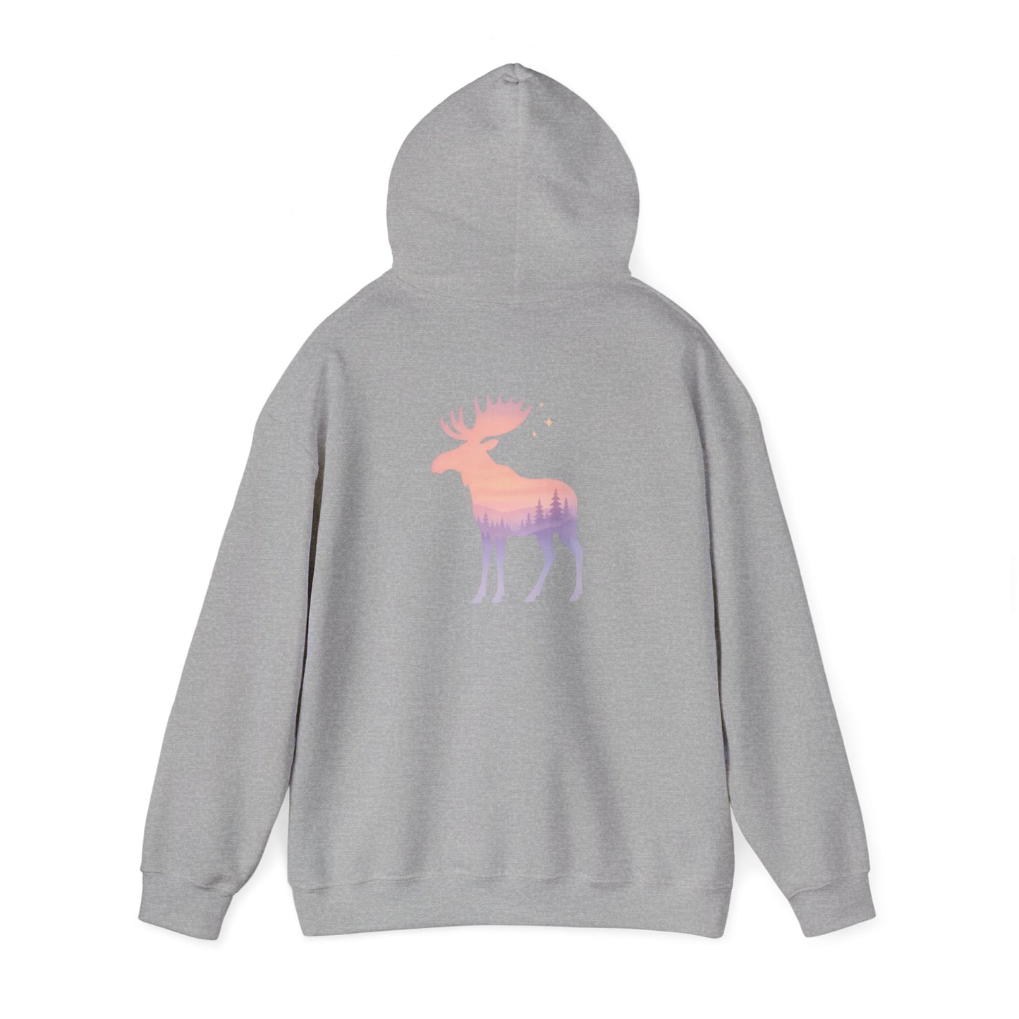 Moose Sunset Hoodie — Pastel Gradient Elk Graphic Pullover
