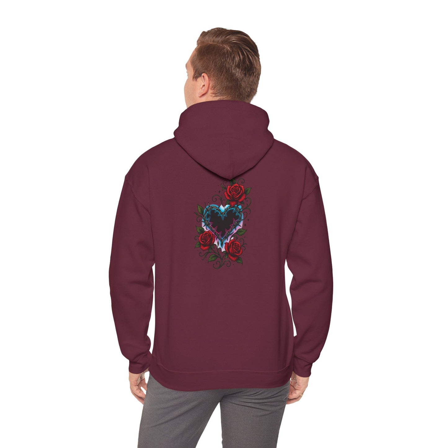 Rose Heart Tattoo Hoodie — Gothic Floral Heart Back Print