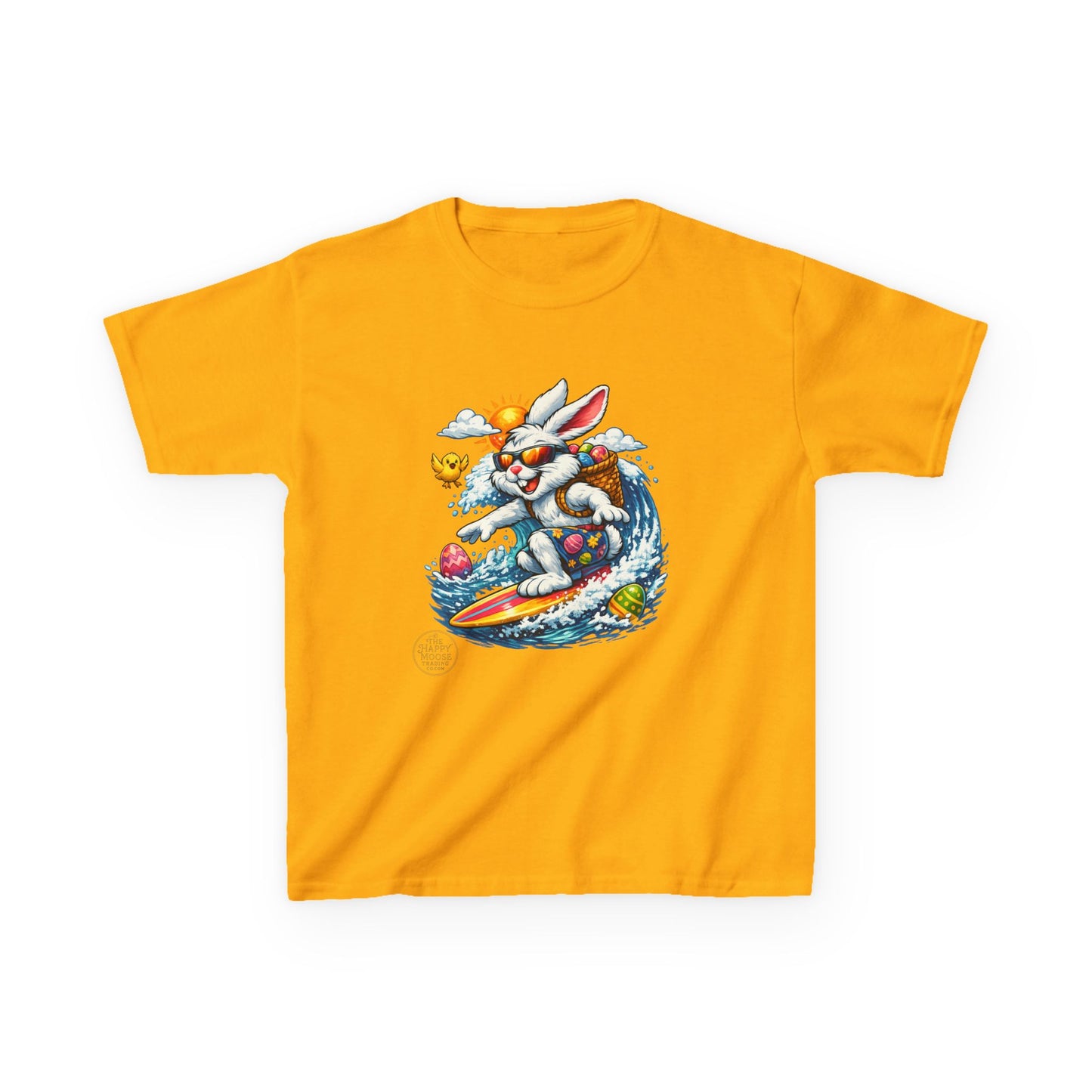 Kids Surfing Easter Bunny T-Shirt — Cute Surfboard Bunny Graphic Tee
