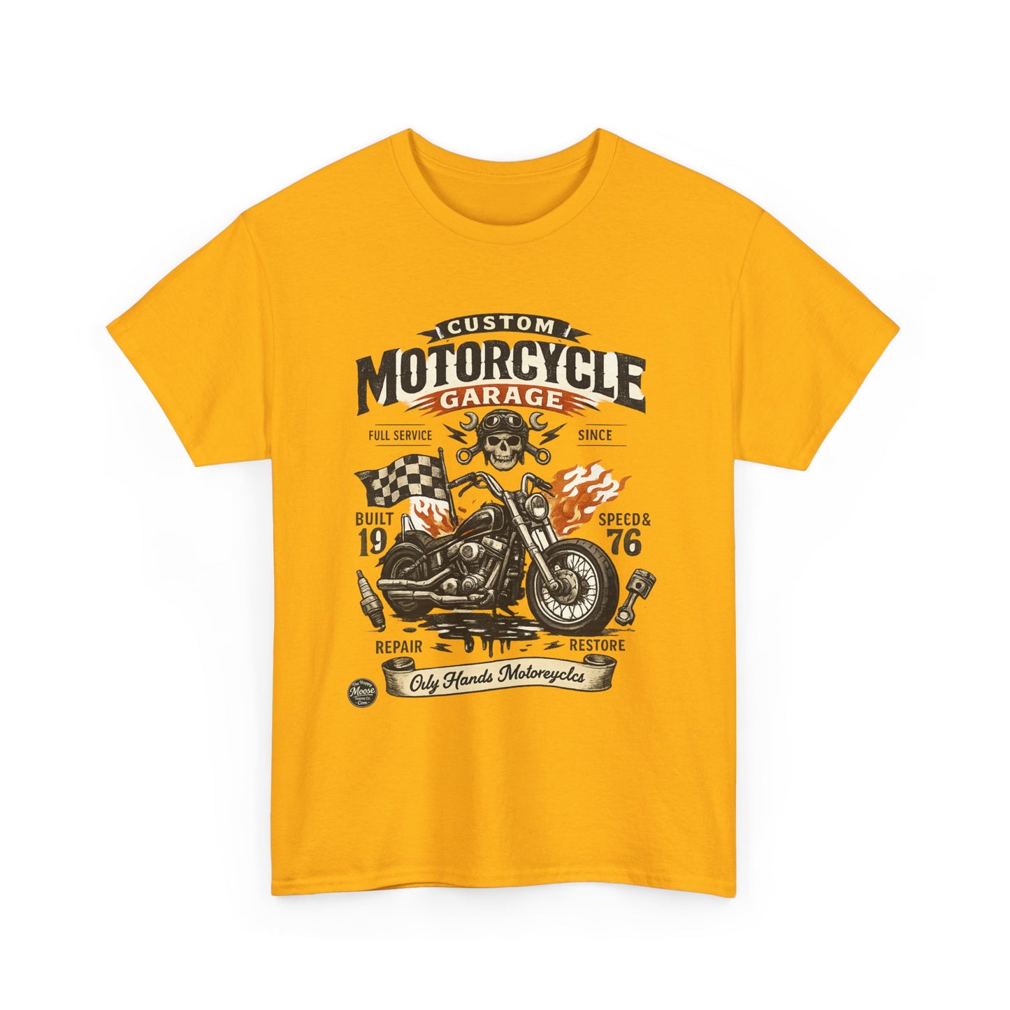 Oily Hands Motorcycle Garage Tee — Vintage Biker Skull & Chopper T-Shirt #021 E