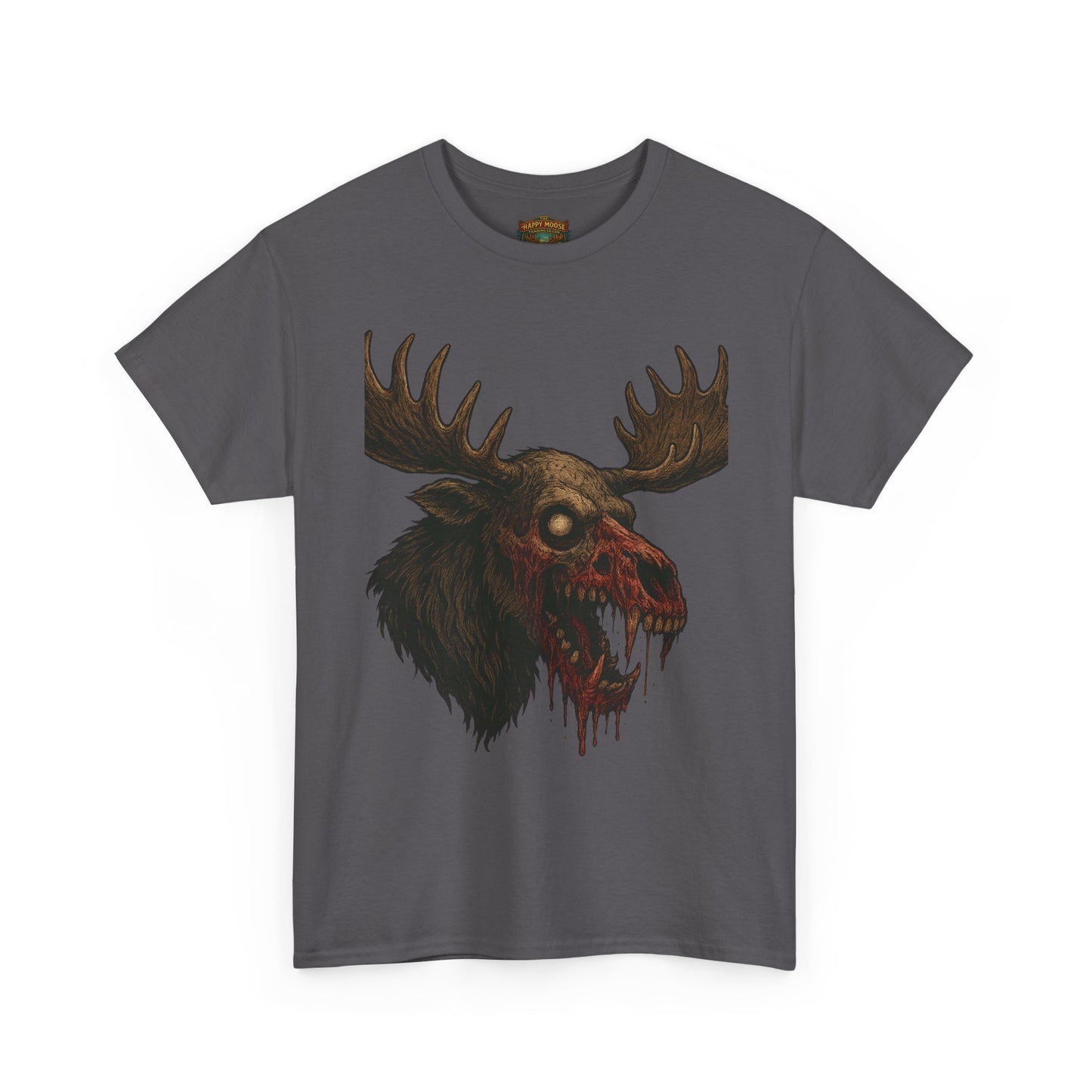 Horror Moose Skull Tee — Creepy Dripping Monster Head Graphic T-Shirt