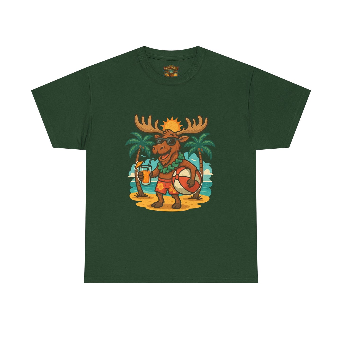 Moose on Vacation T-Shirt — Tropical Retro Moose with Sunglasses & Drink
