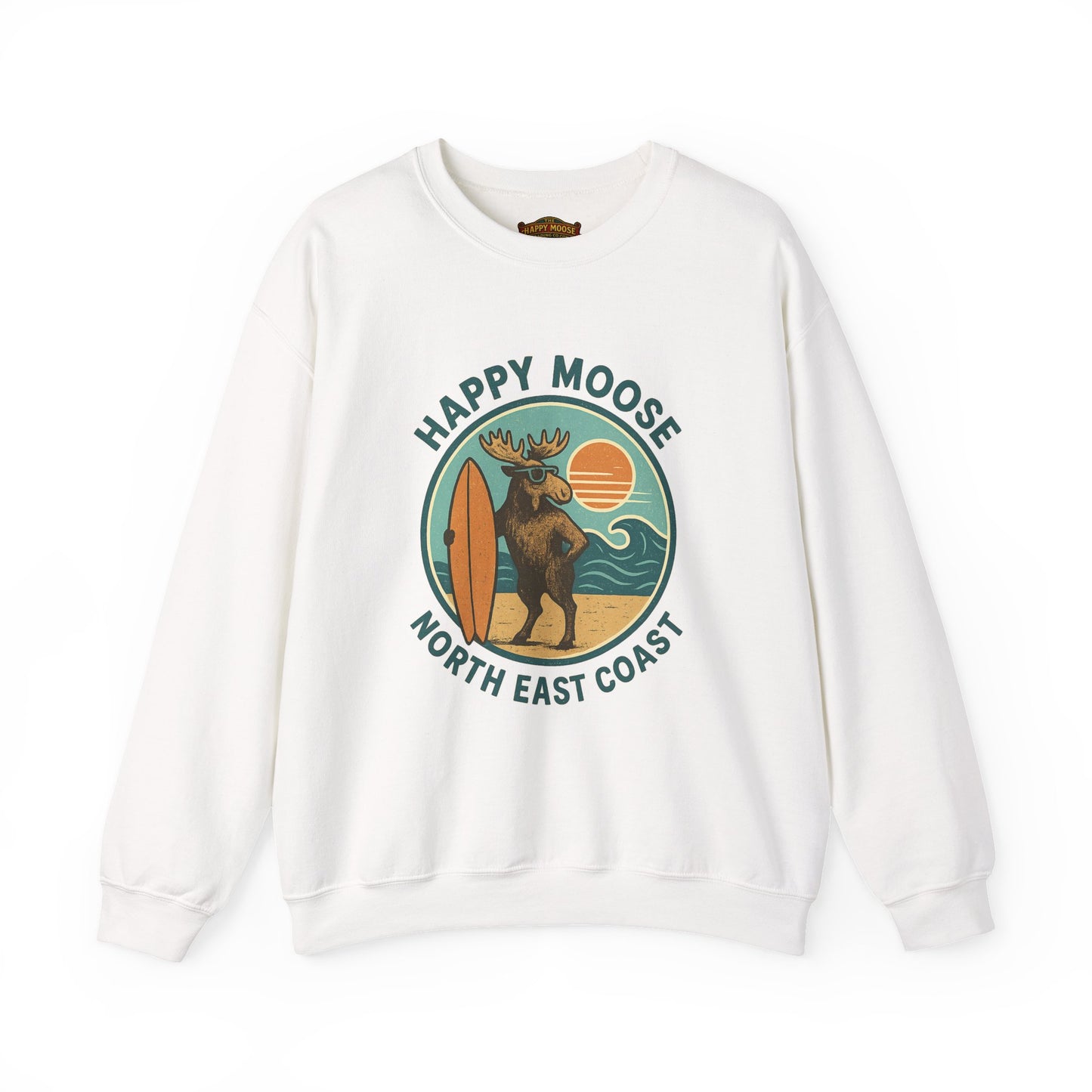 Happy Moose North East Coast Crewneck Sweatshirt — Vintage Surf Moose Graphic