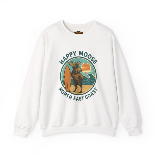 Happy Moose North East Coast Crewneck Sweatshirt — Vintage Surf Moose Graphic