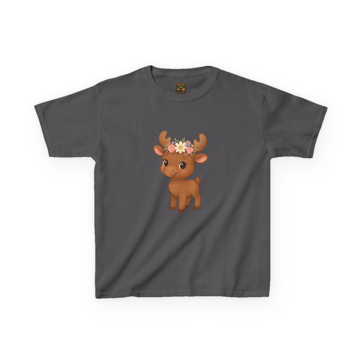 Kids Tee — Cute Floral Crown Baby Moose Graphic