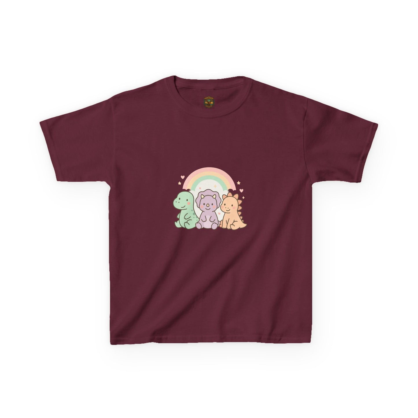 Kids T-Shirt — Cute Pastel Dino Trio with Rainbow