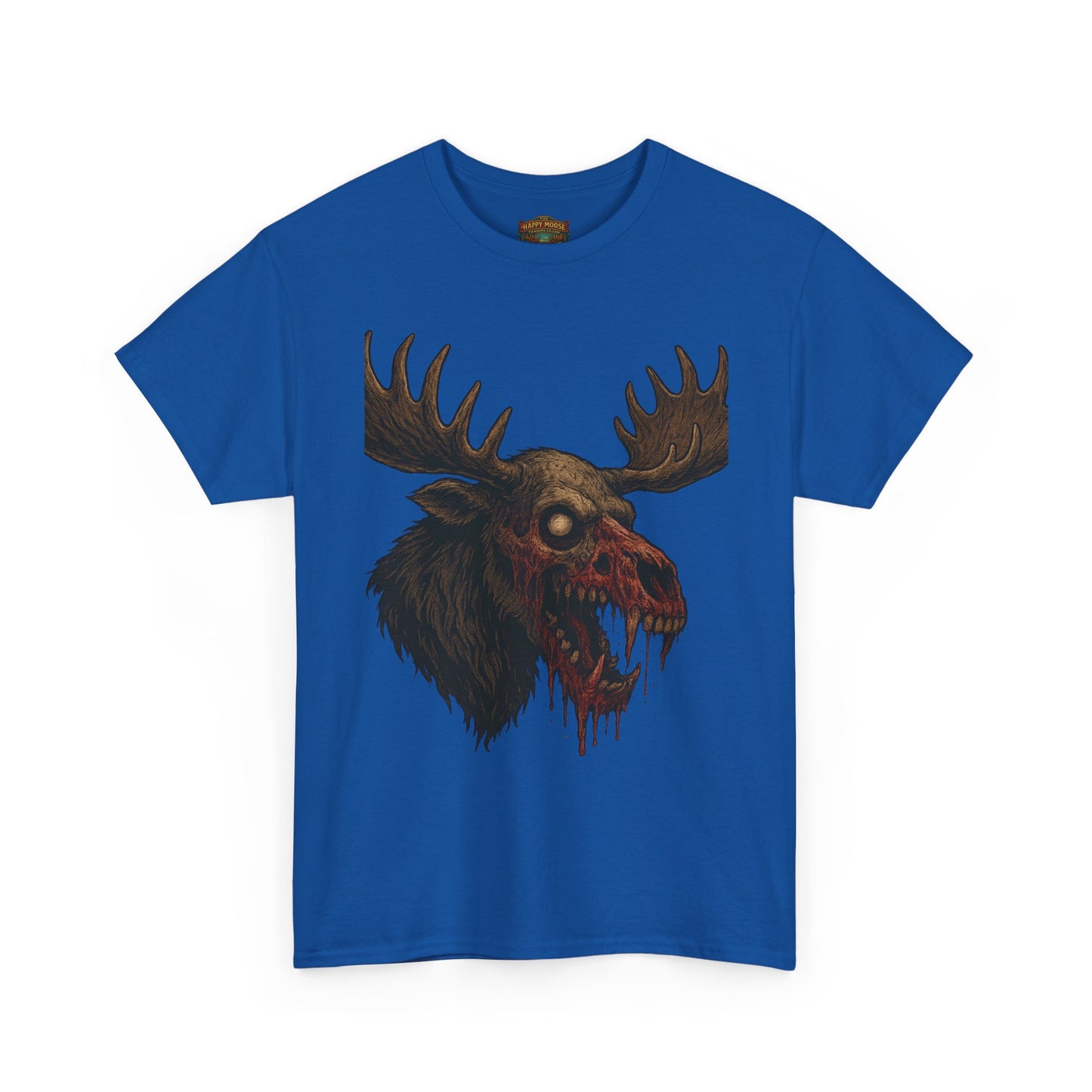 Horror Moose Skull Tee — Creepy Dripping Monster Head Graphic T-Shirt