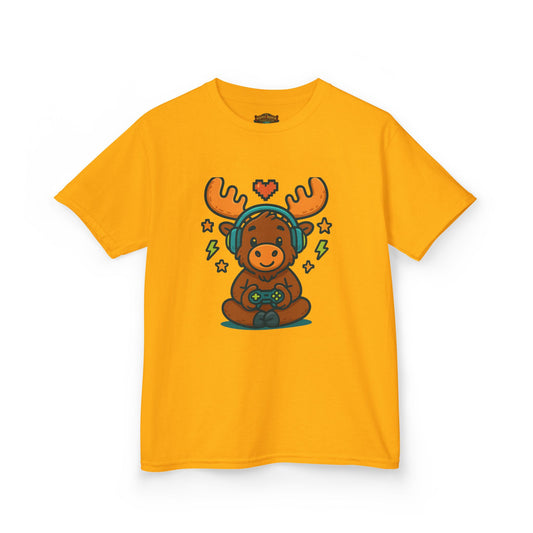 Kids Moose Gamer T‑Shirt — Cute Headset Moose with Controller