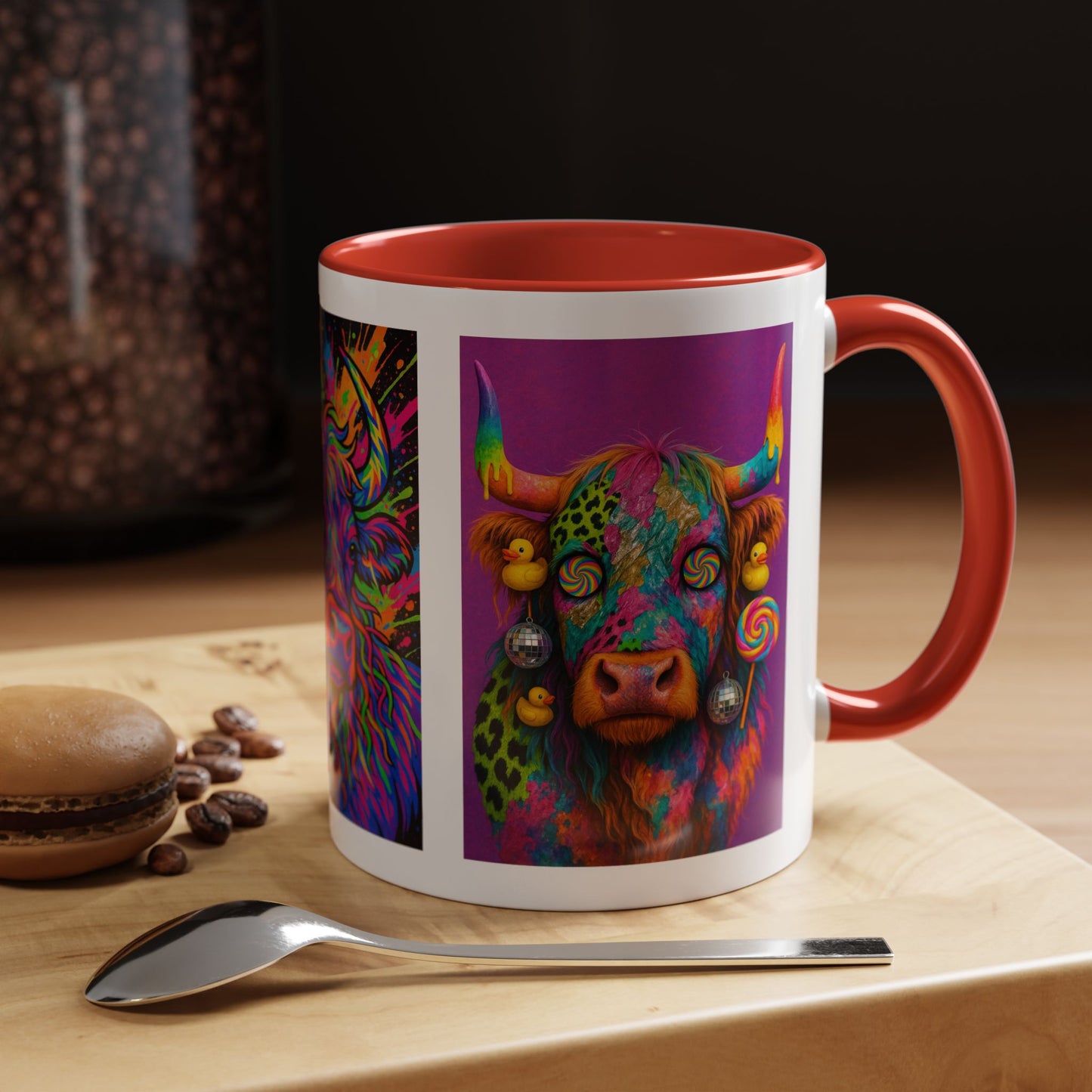 Psychedelic Highland Cow Accent Coffee Mug — Colorful Neon Farm Animal Art (11/15 oz)