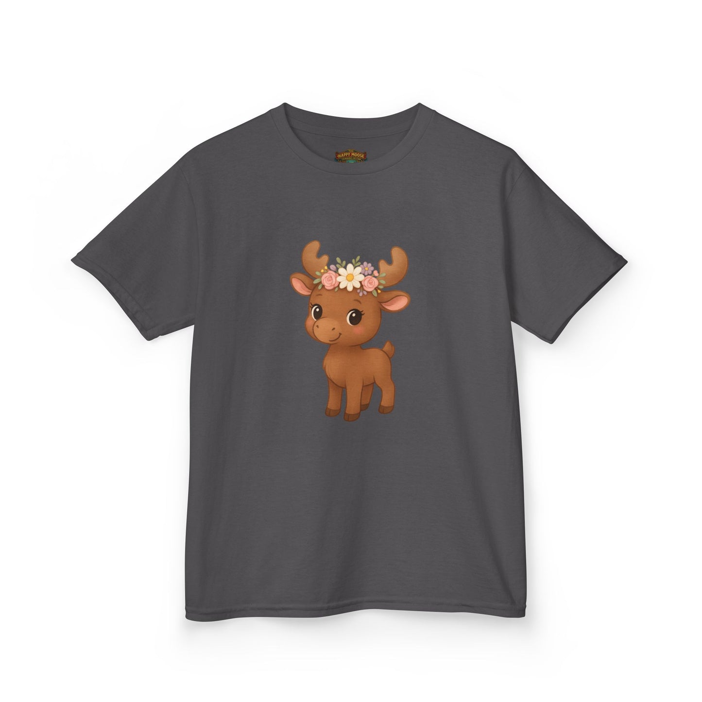 Kids Tee — Cute Floral Crown Baby Moose Graphic