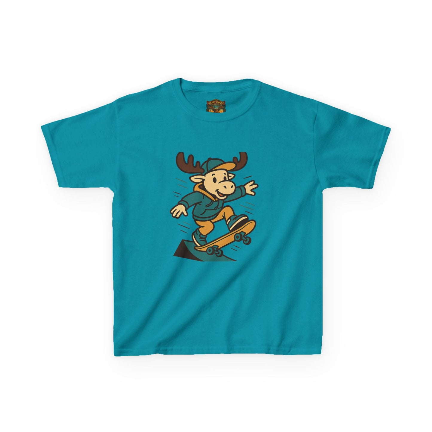 Kids Skateboarding Moose T‑Shirt — Cute Cartoon Skateboard Tee for Boys & Girls